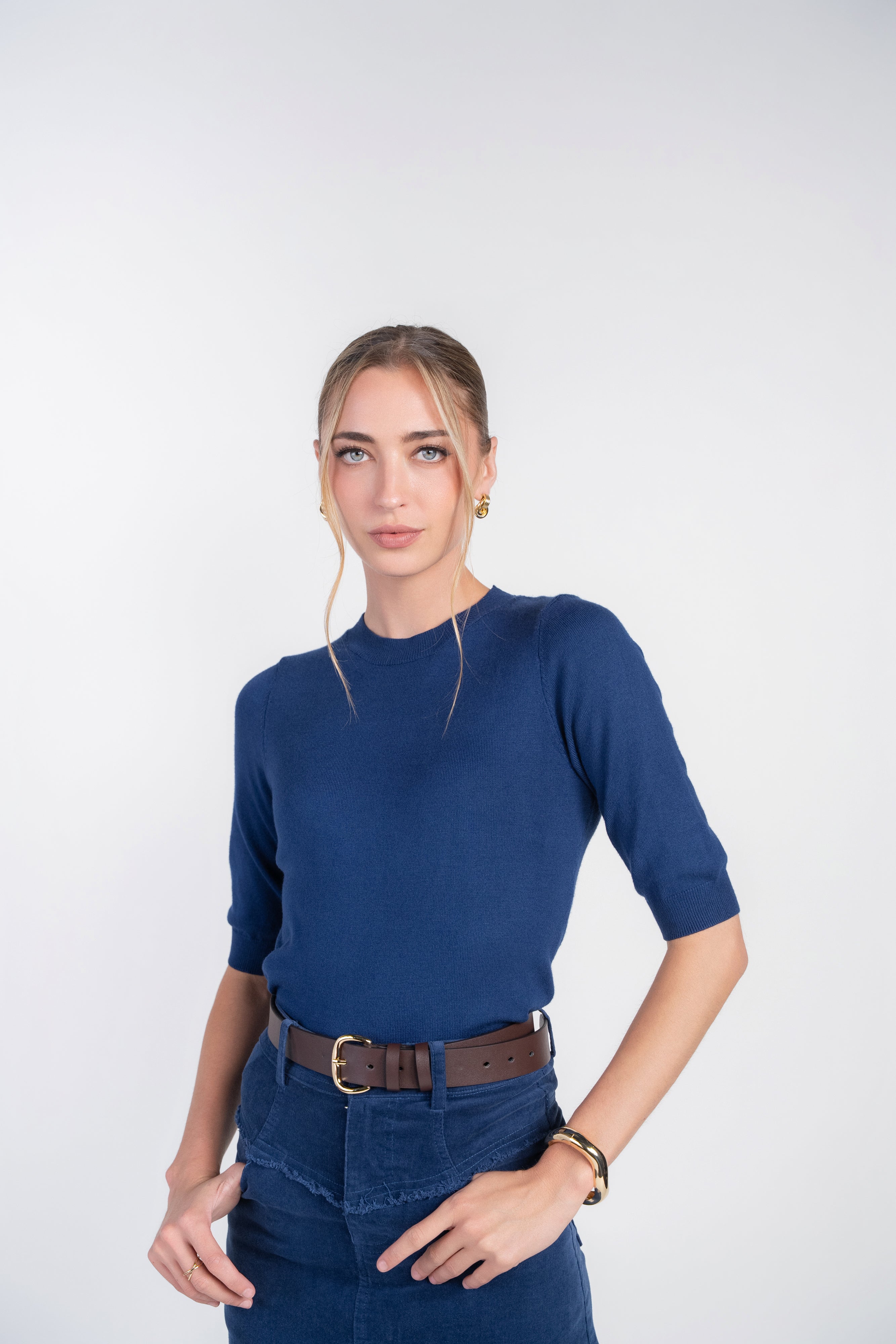 3/4 Sleeve Sweater- London Blue