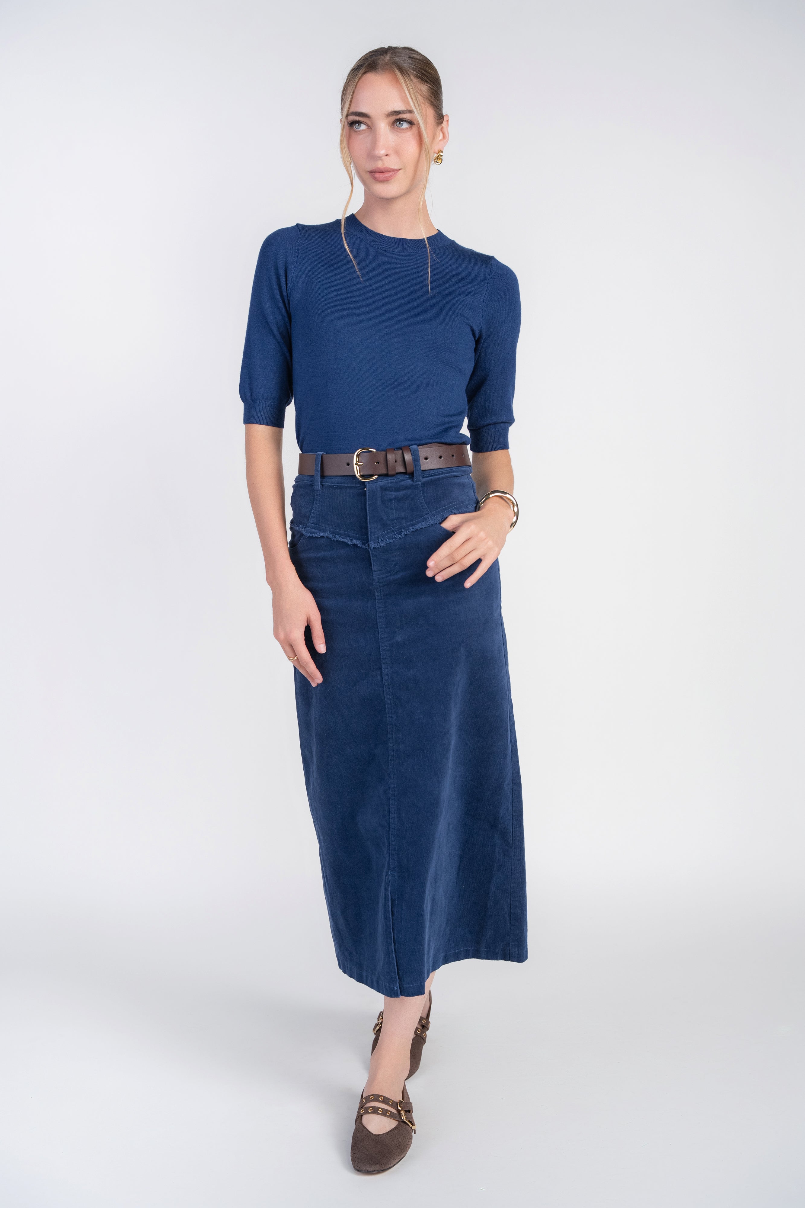 3/4 Sleeve Sweater- London Blue