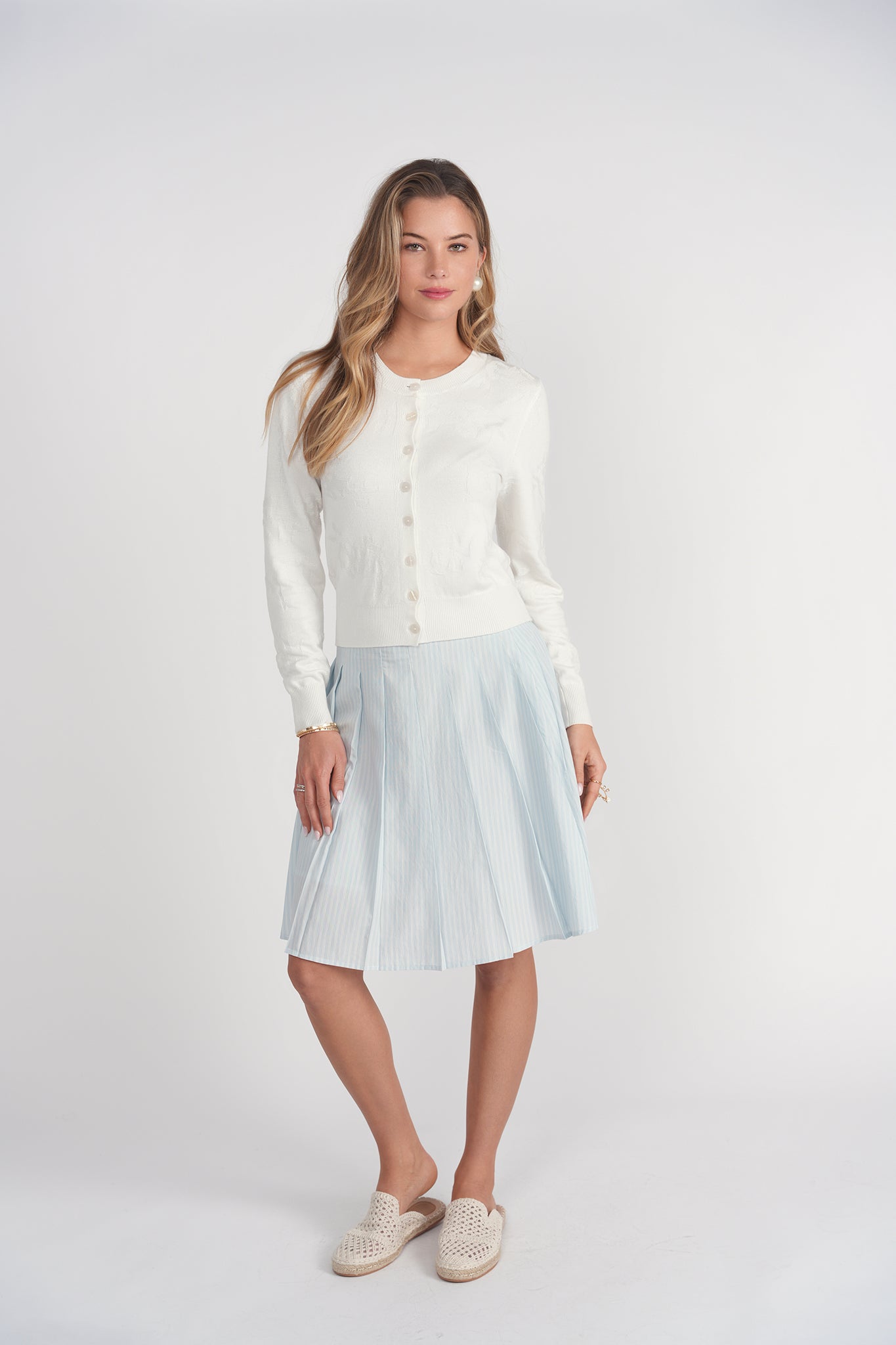 Floral Open Stitch Cardigan- White