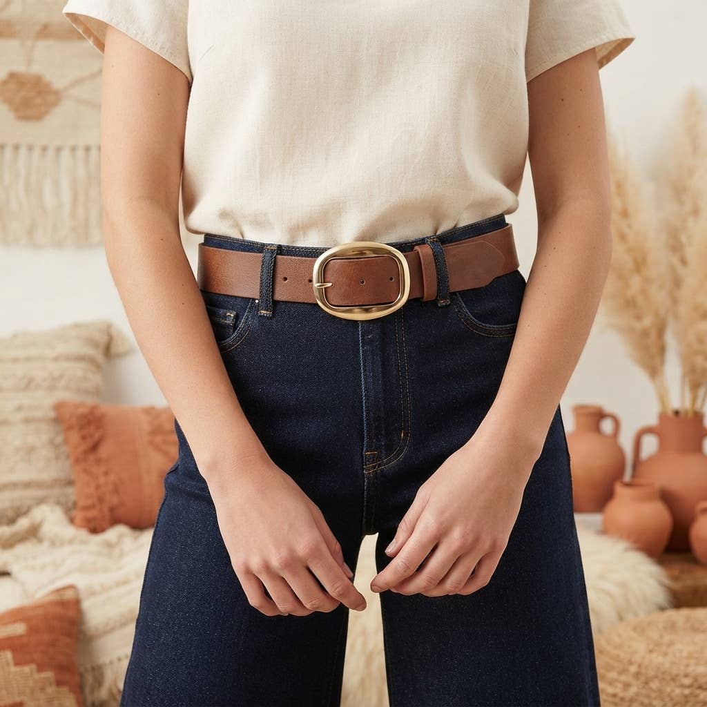Wide Oval-Buckle Waist Belt  IW-38094WSH