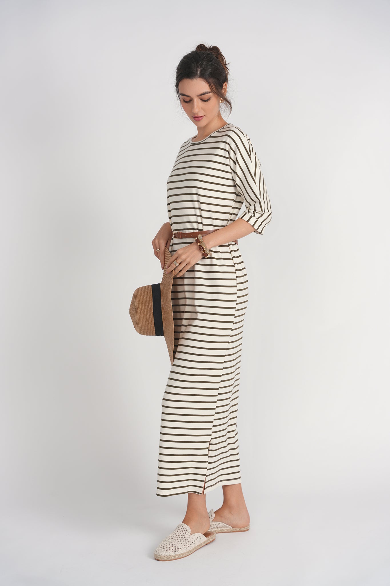 Raglan Sleeve T-shirt Dress- Stripes
