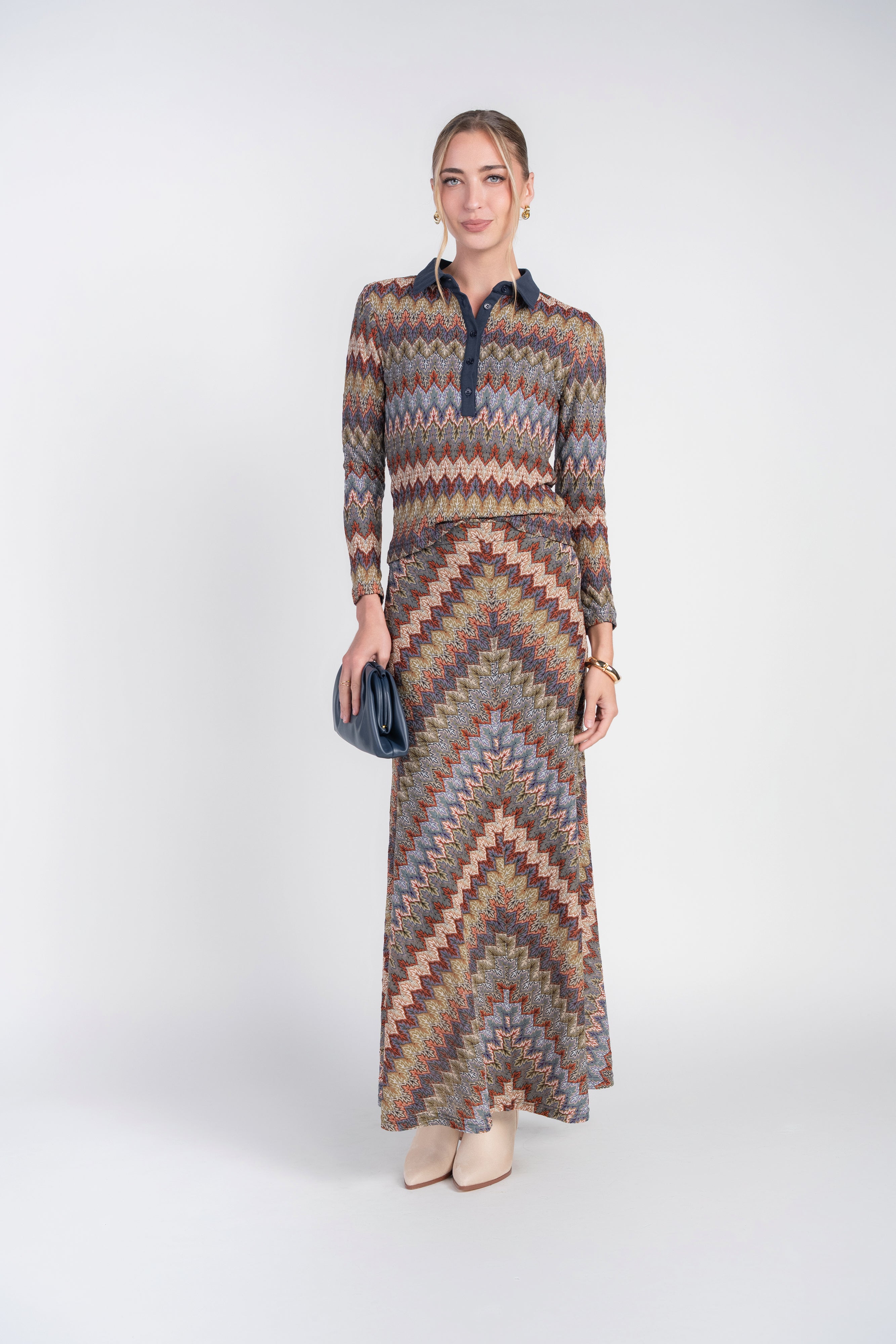 Chevron Polo Top- Autumn Mix