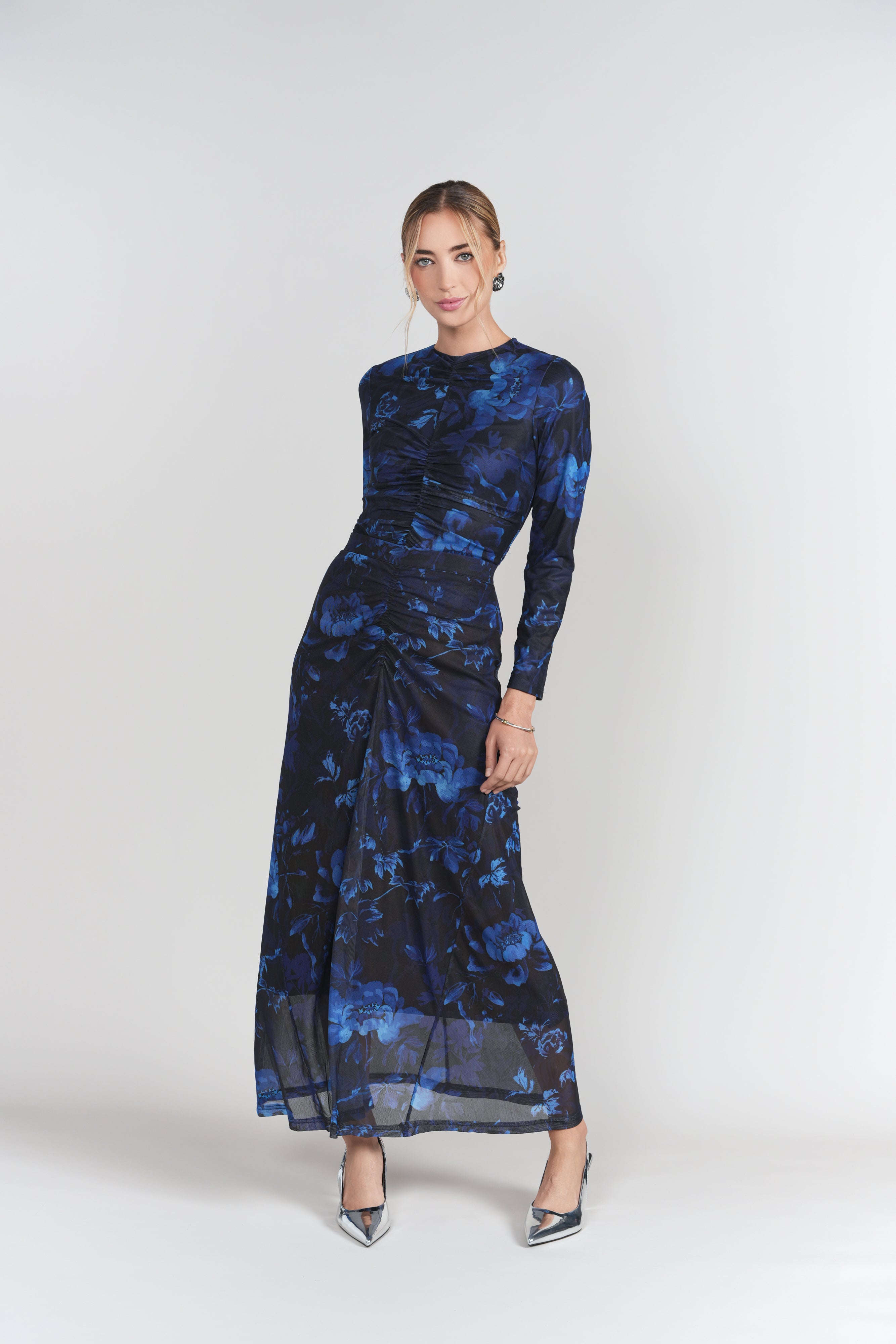 Ruched Front Skirt- Midnight Bloom