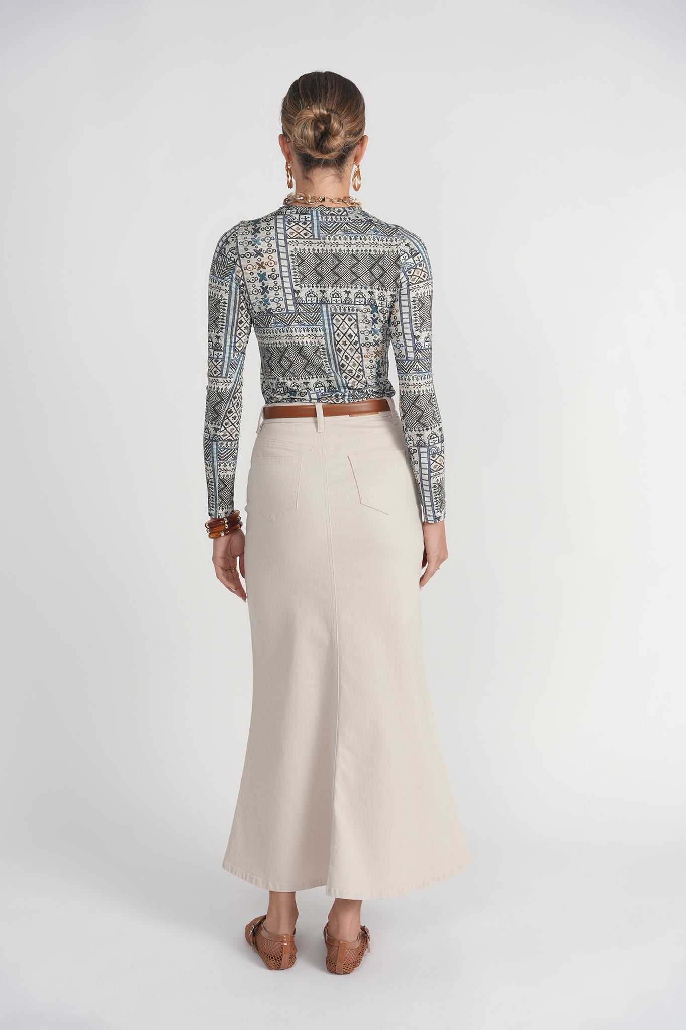 Mermaid Denim Maxi Skirt- Stone