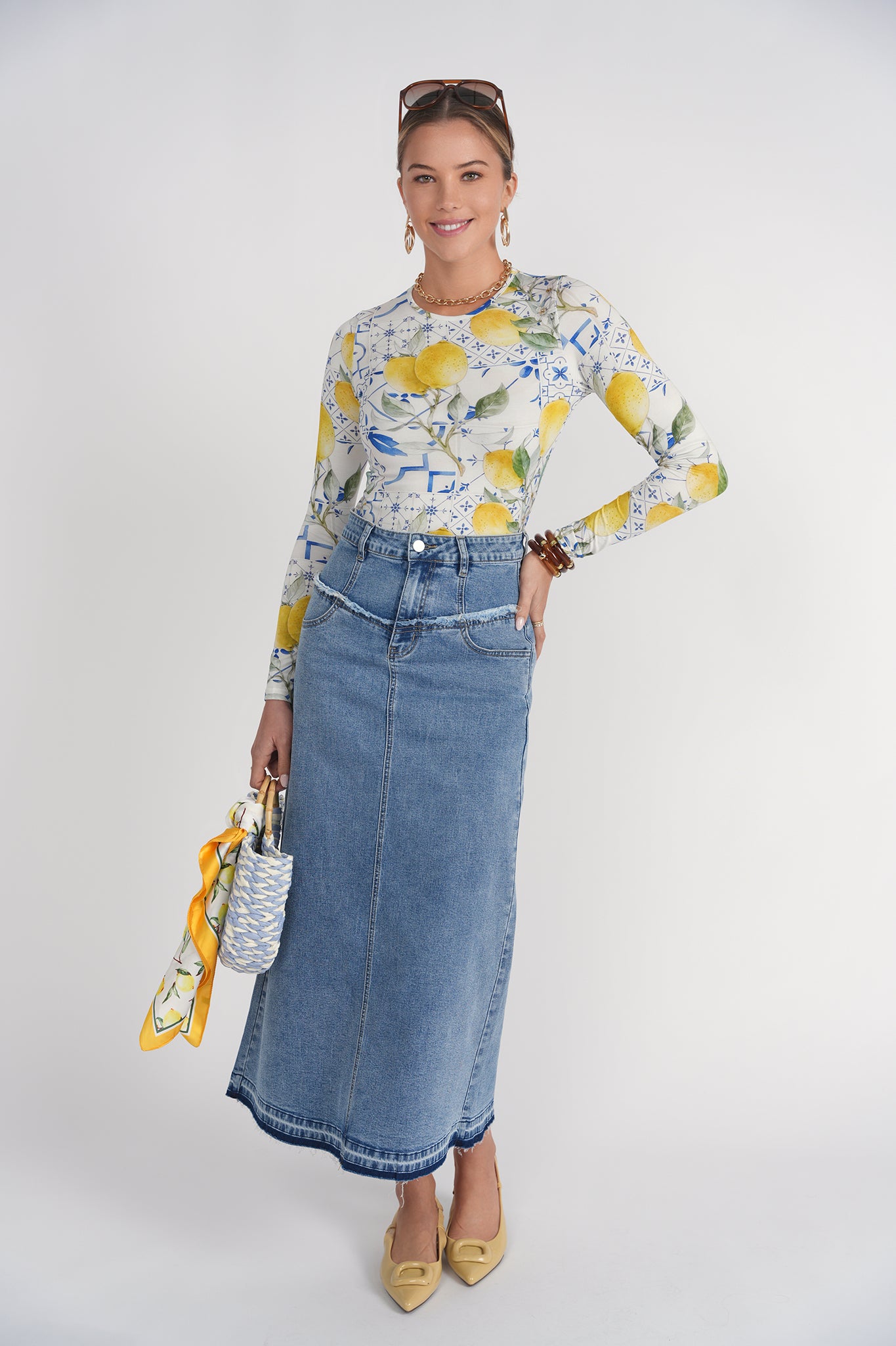 Printed Long Sleeve Tee- Amalfi