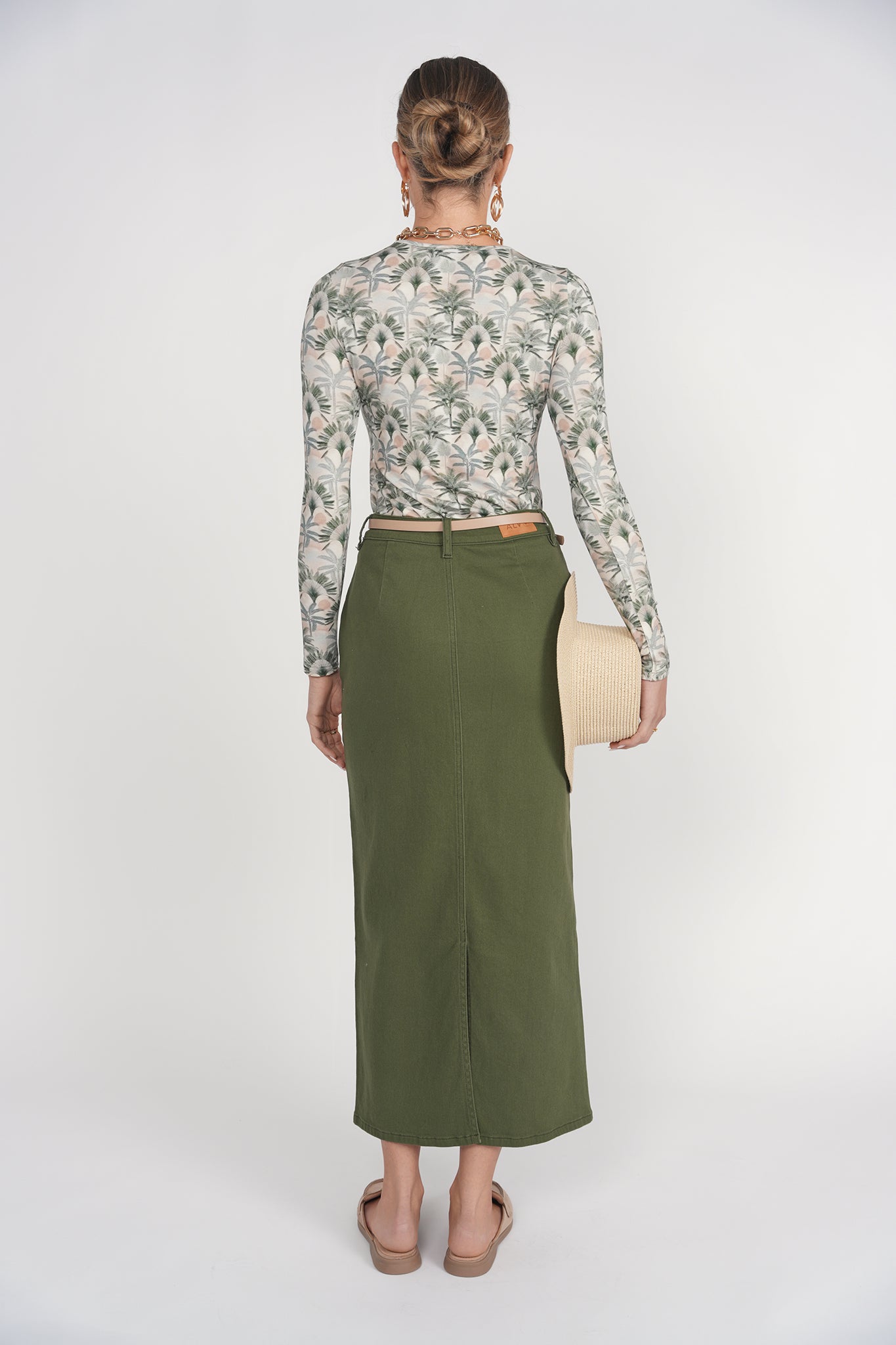 Straight Denim Skirt- Olive