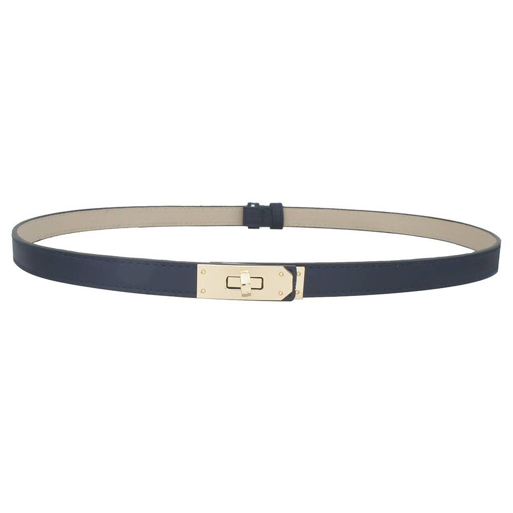 Slim Waist Belt with Gold-Tone Turn-Lock Buckle IW-18001