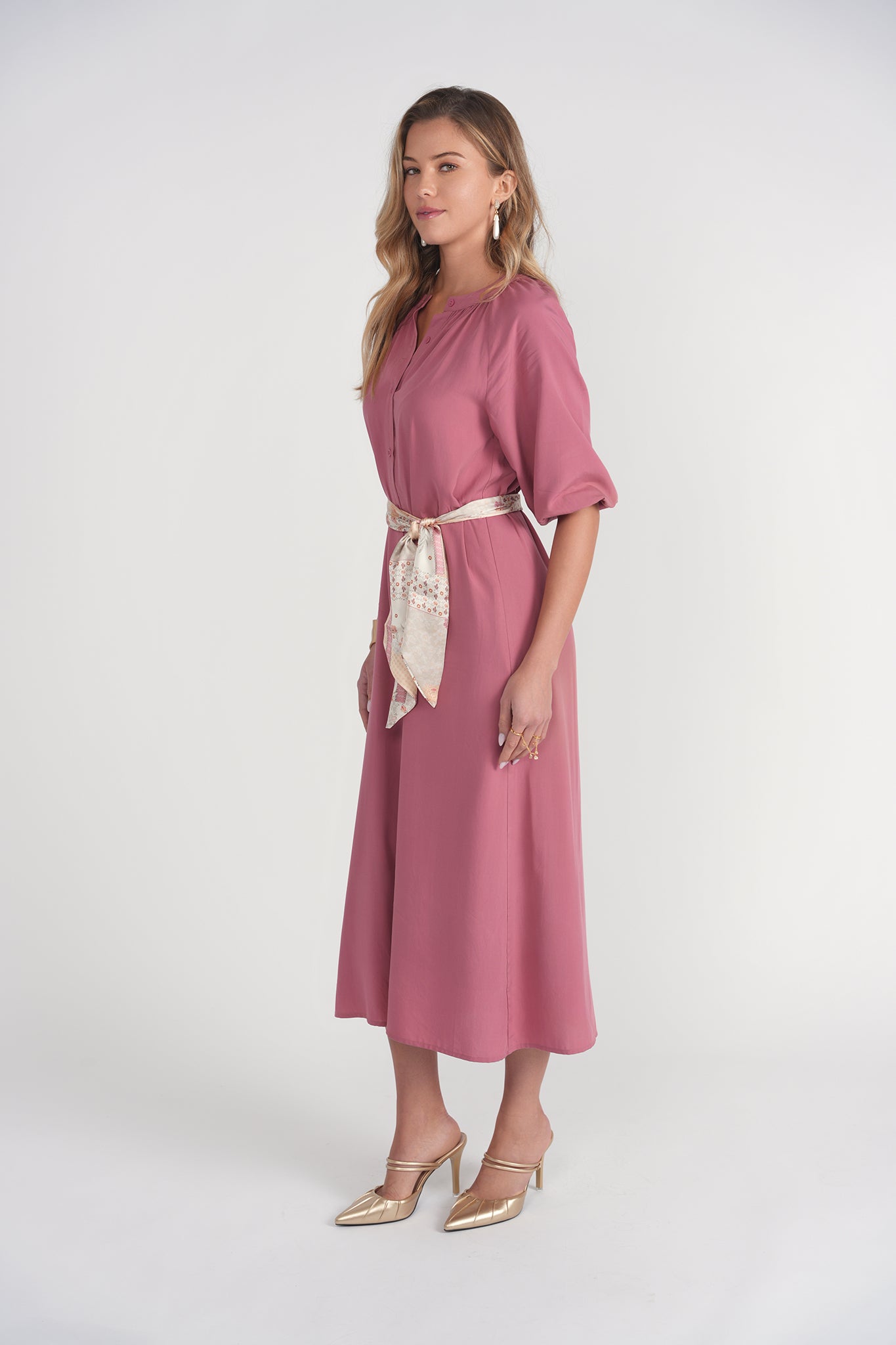 Bandana Waist Cotton Dress- Summer Rose S Bandana Waist Cotton Dress- Summer Rose S