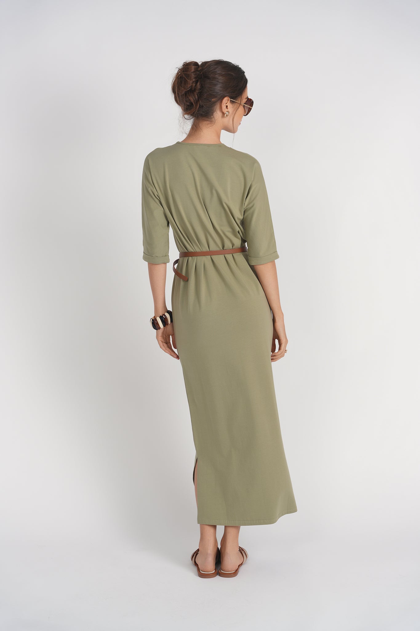 Pocket T-shirt Dress- Spanish Olive