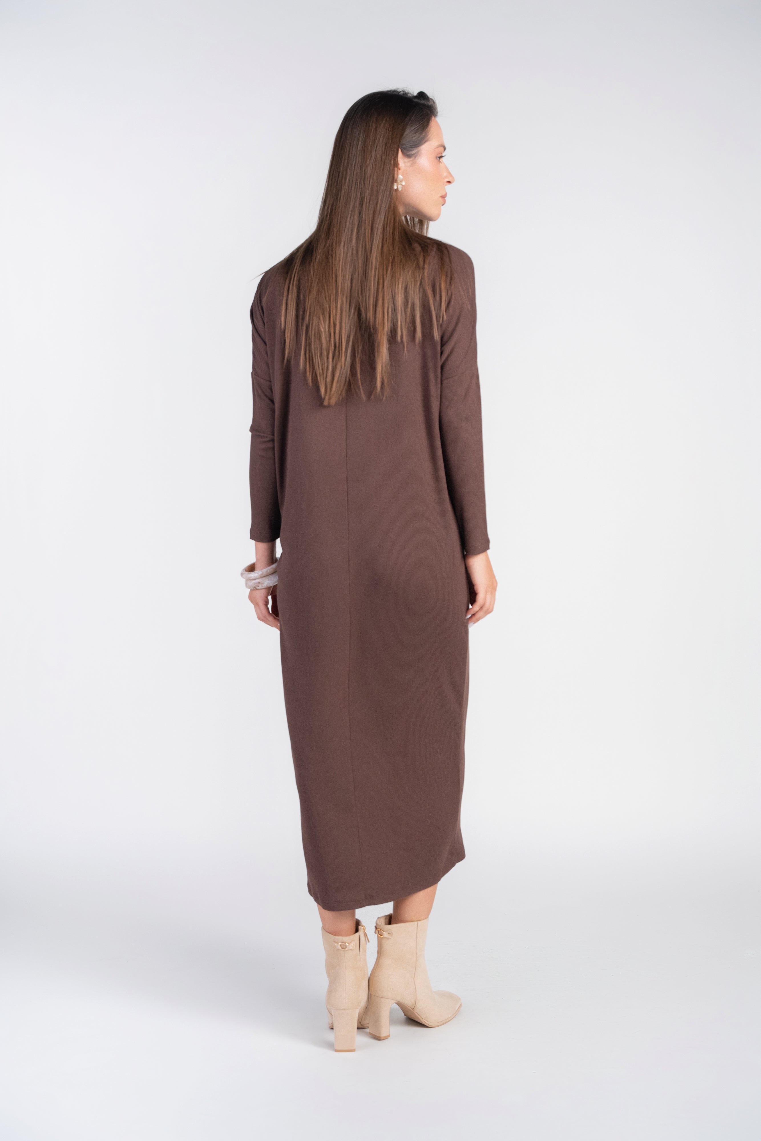 Dolman Sleeve Dress with Buttons- Milk Chocolate