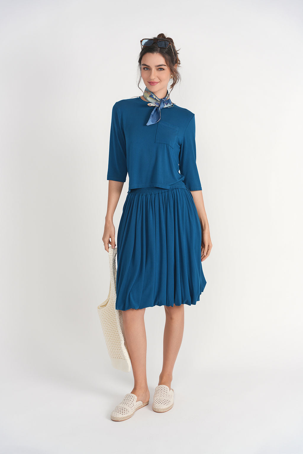 Pocket Jersey Top + Bubble Skirt Set