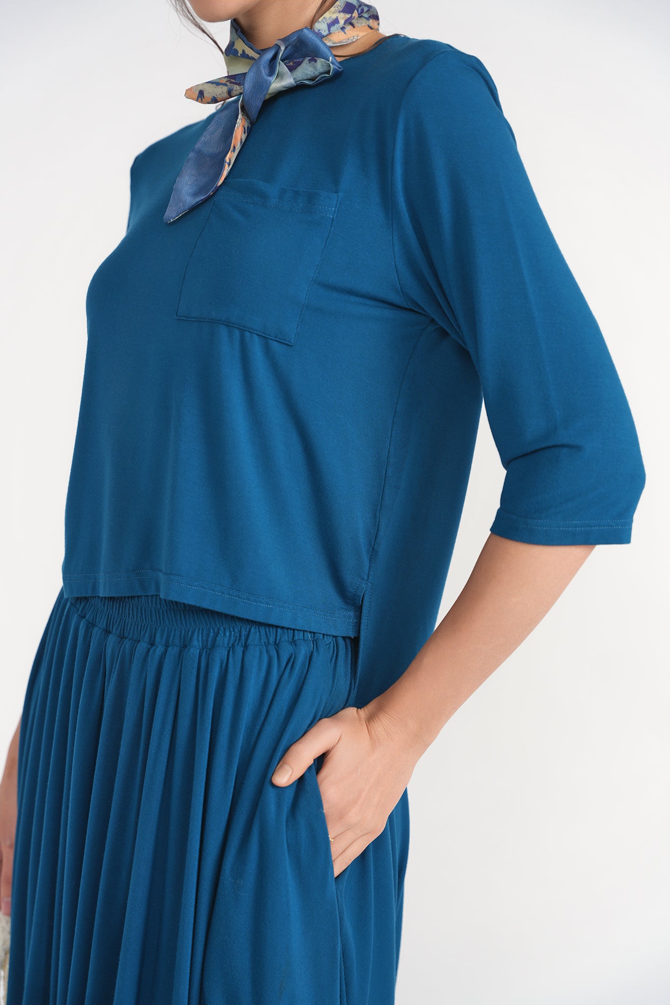 Pocket Jersey Top- Teal