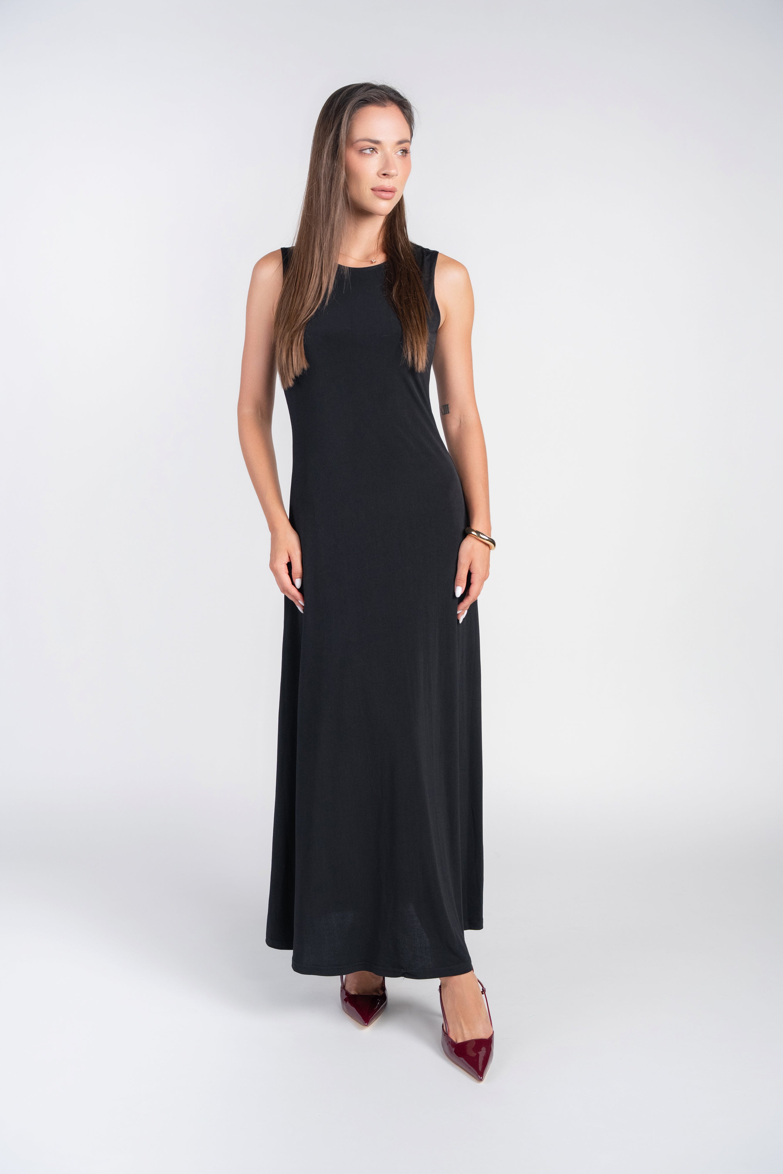 Sleeveless Jersey Dress- Black