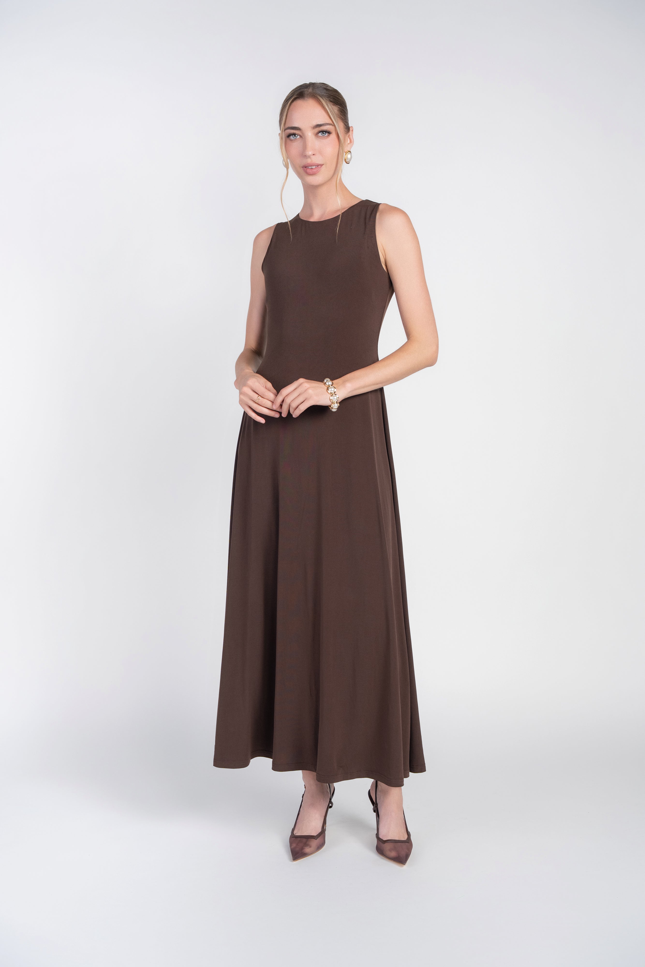 Sleeveless Jersey Dress- Chocolate
