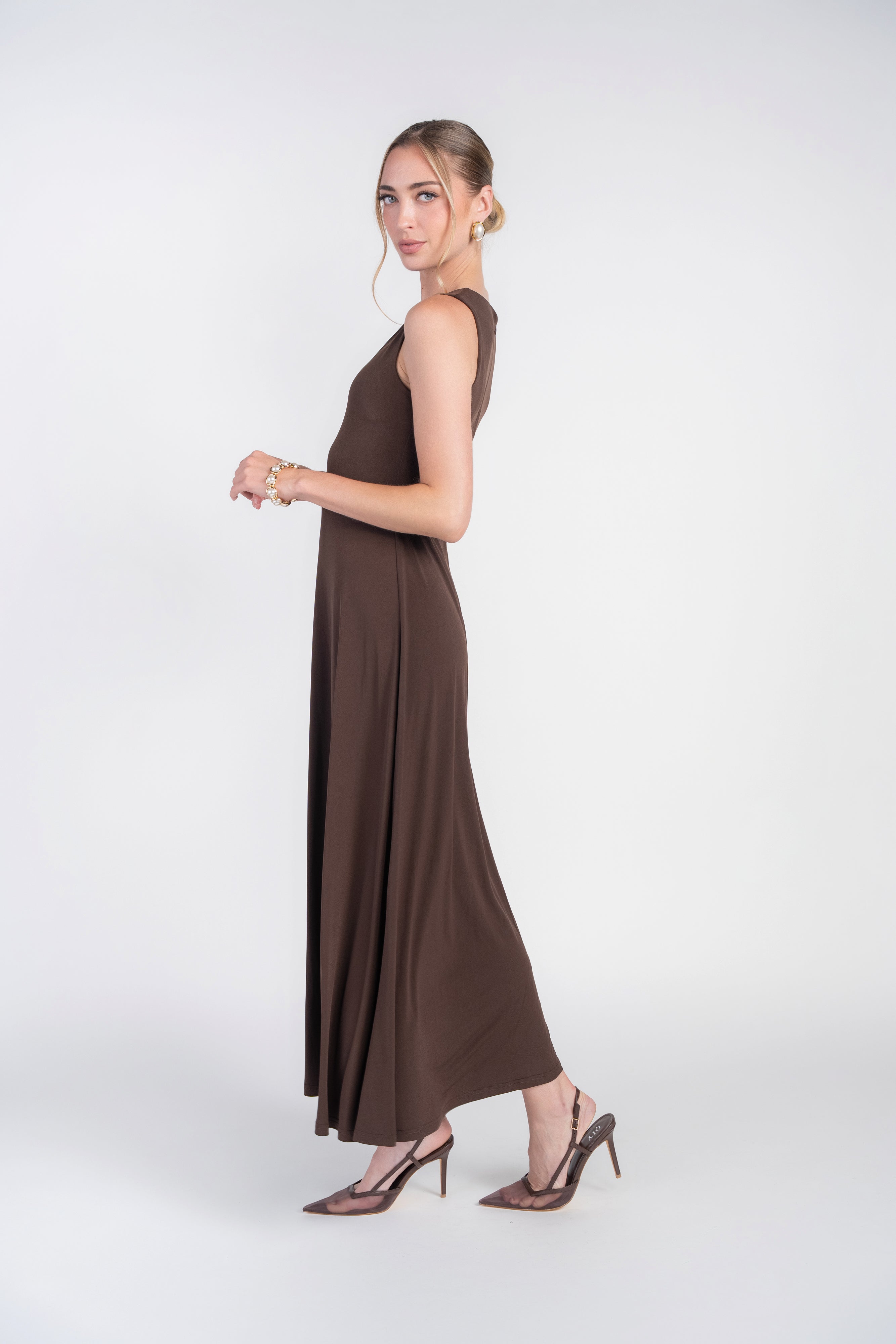 Sleeveless Jersey Dress- Chocolate