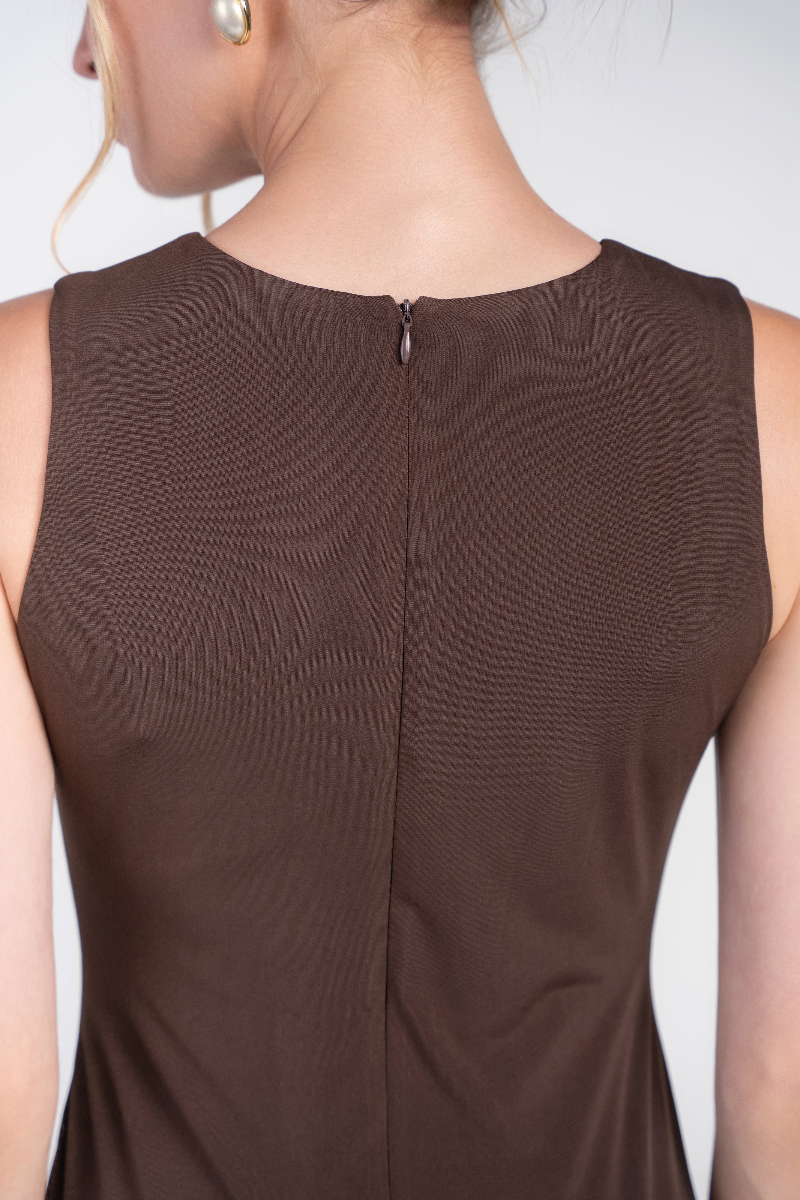 Sleeveless Jersey Dress- Chocolate