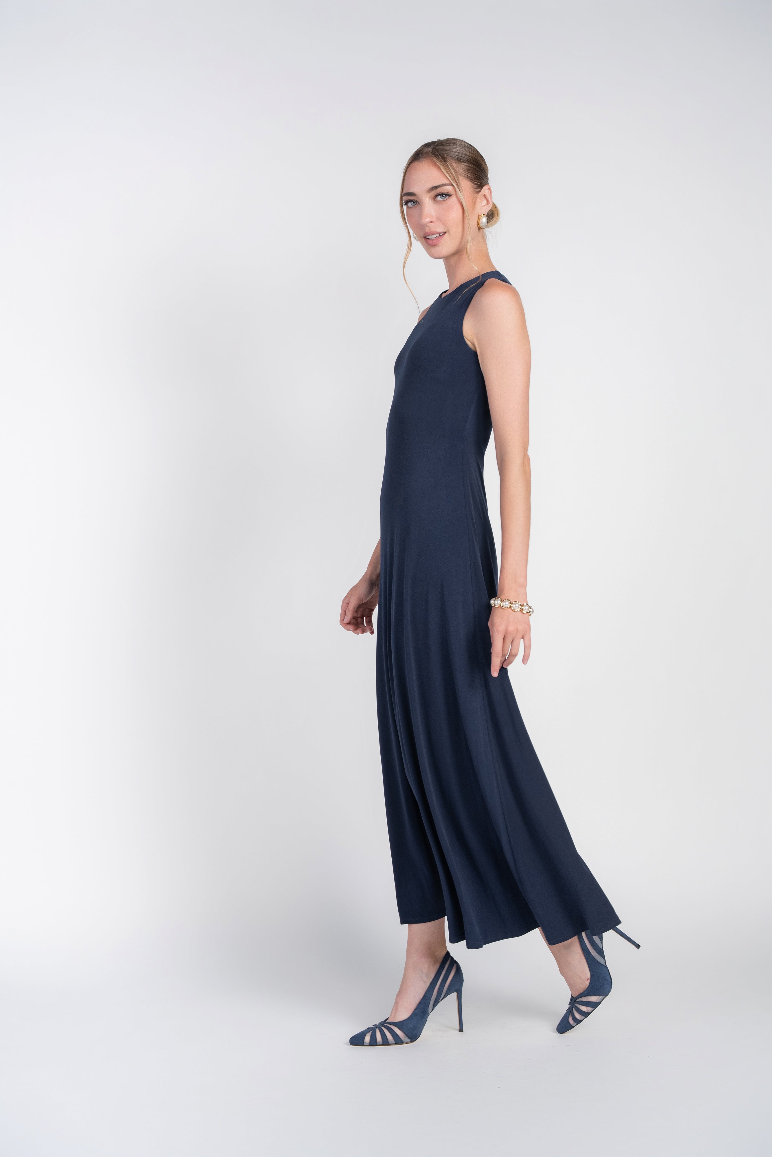 Sleeveless Jersey Dress- Navy