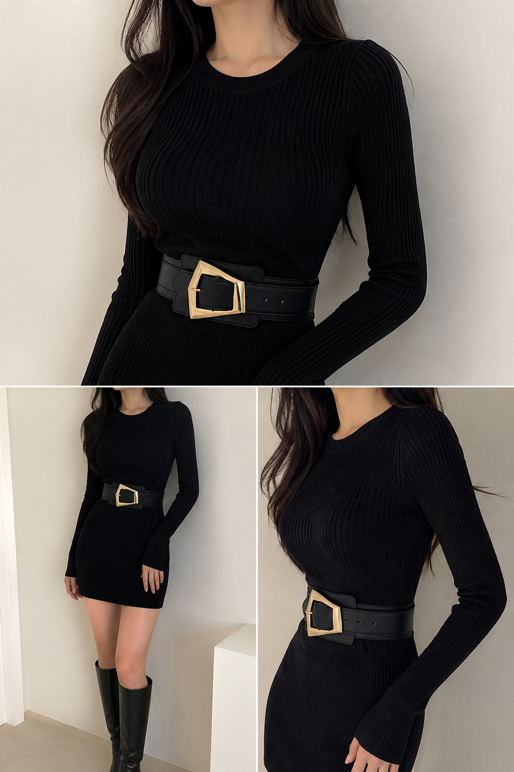 Wide Gold Buckle Stretch Waist Belt  DB1448