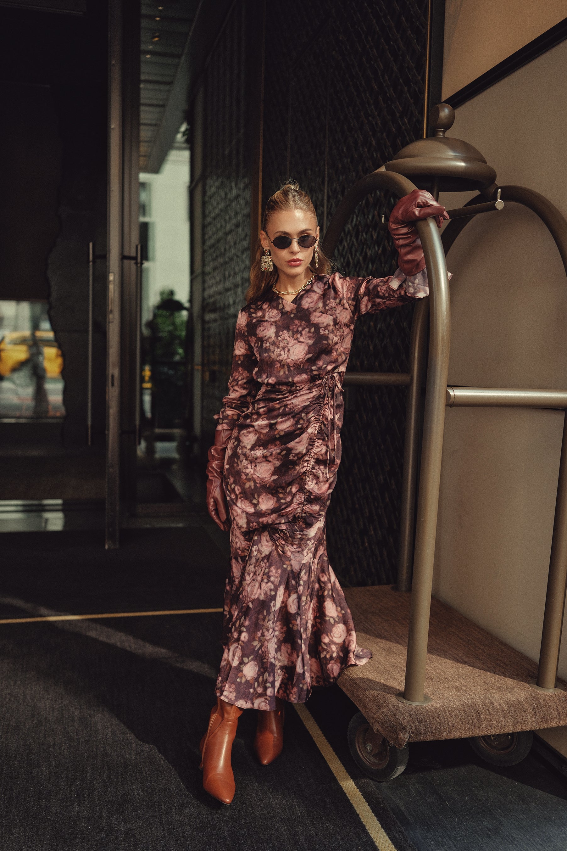 Valerie Midi Dress- Burgundy and Pink Floral