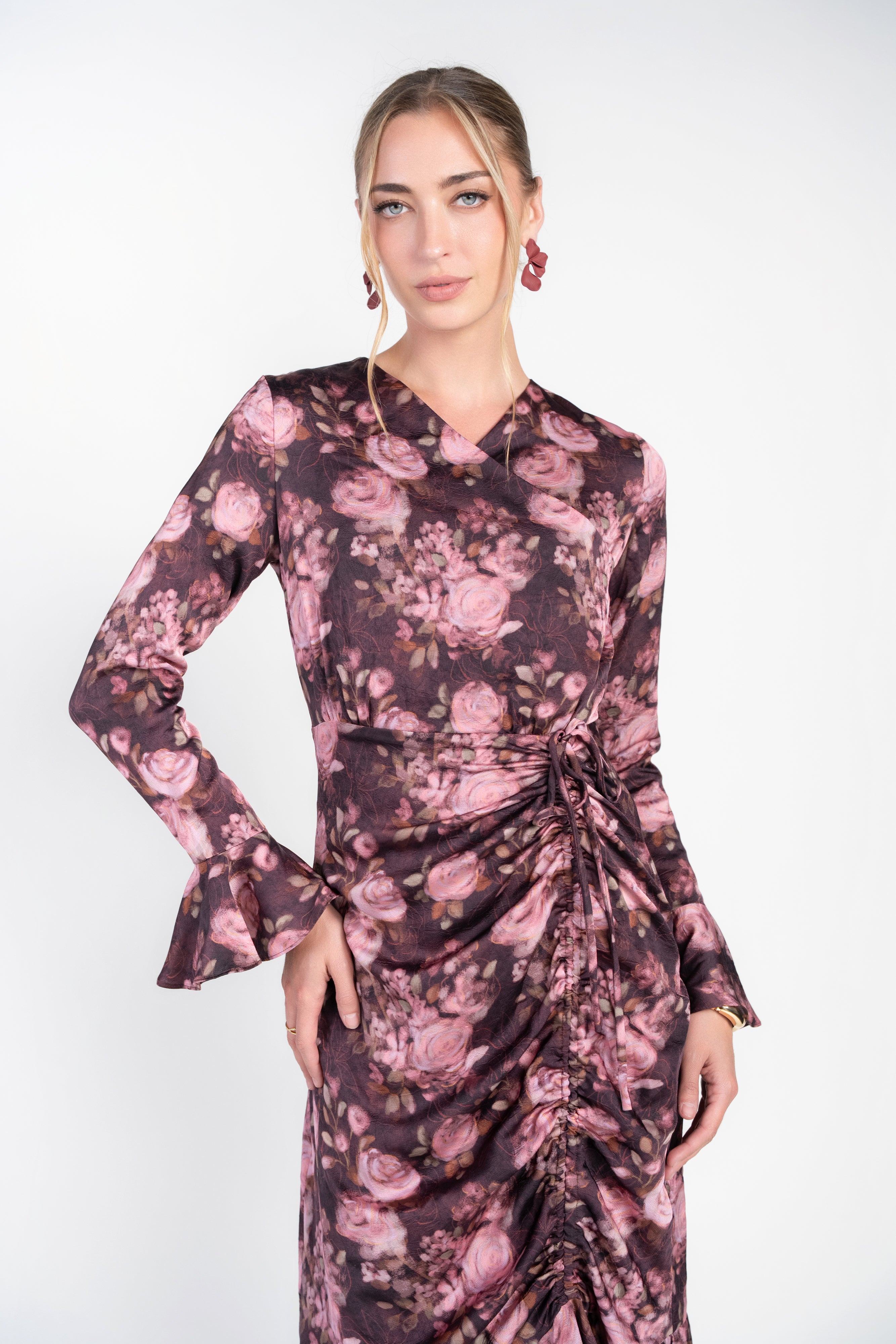 Valerie Midi Dress- Burgundy and Pink Floral