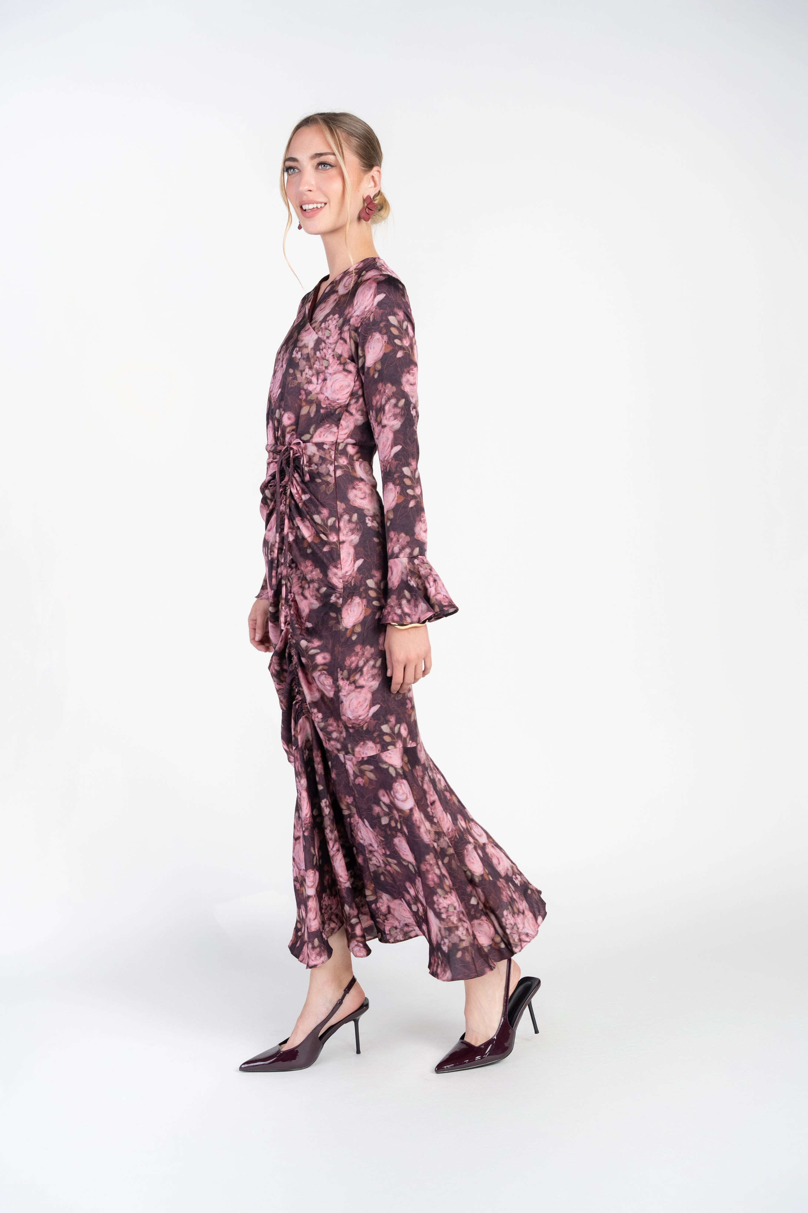 Valerie Midi Dress- Burgundy and Pink Floral
