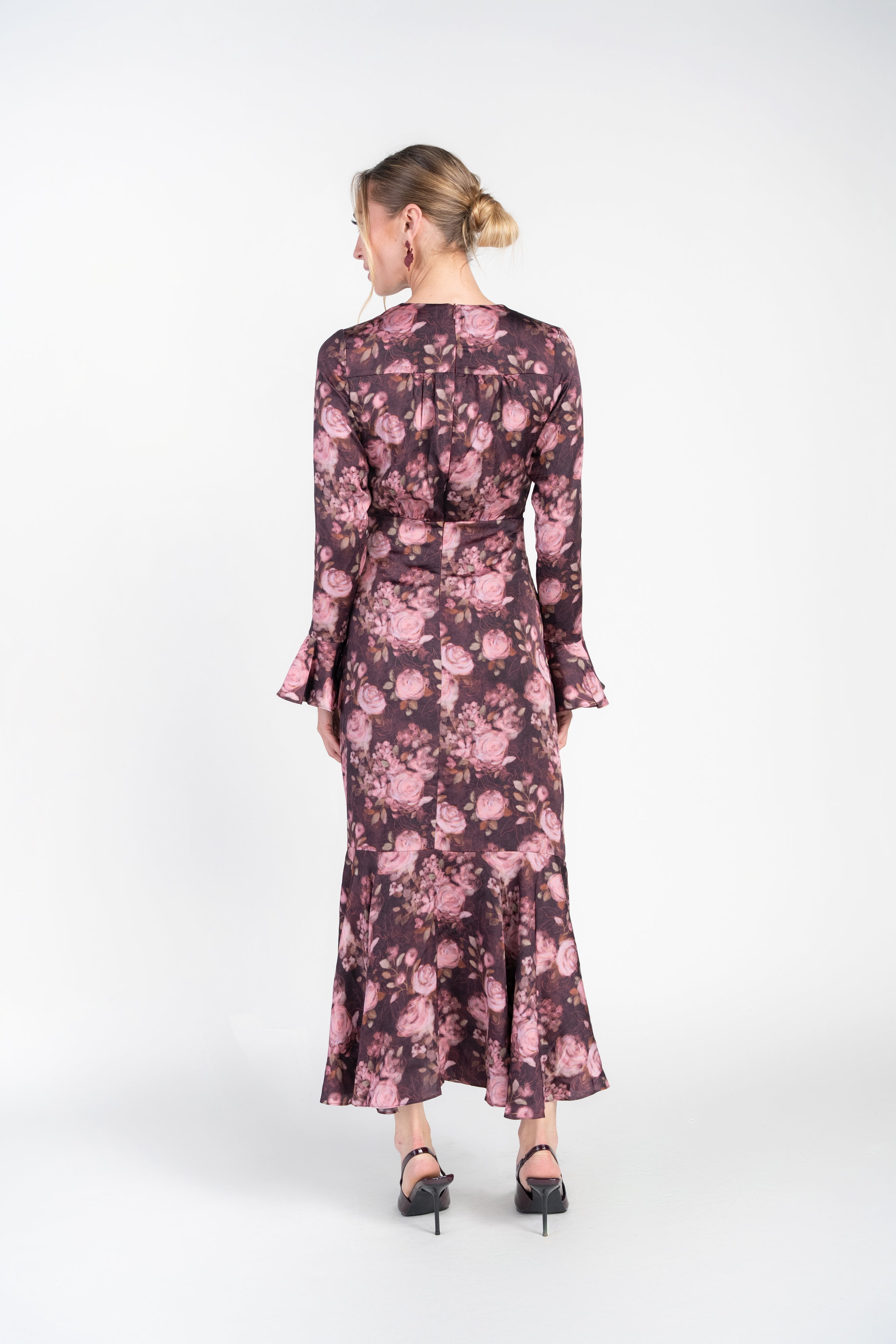 Valerie Midi Dress- Burgundy and Pink Floral