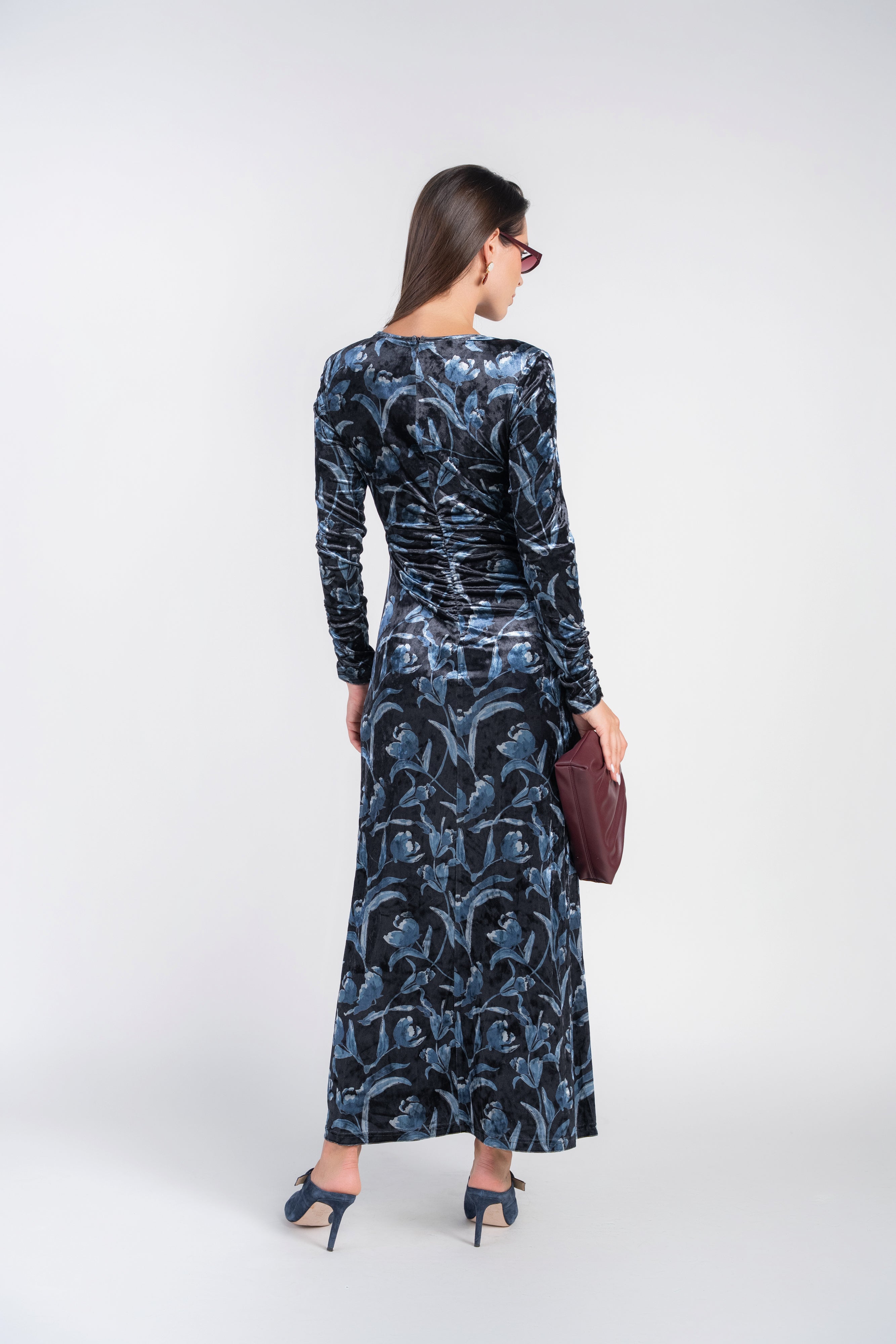 Flora Velvet Maxi- Navy Tulips on Black
