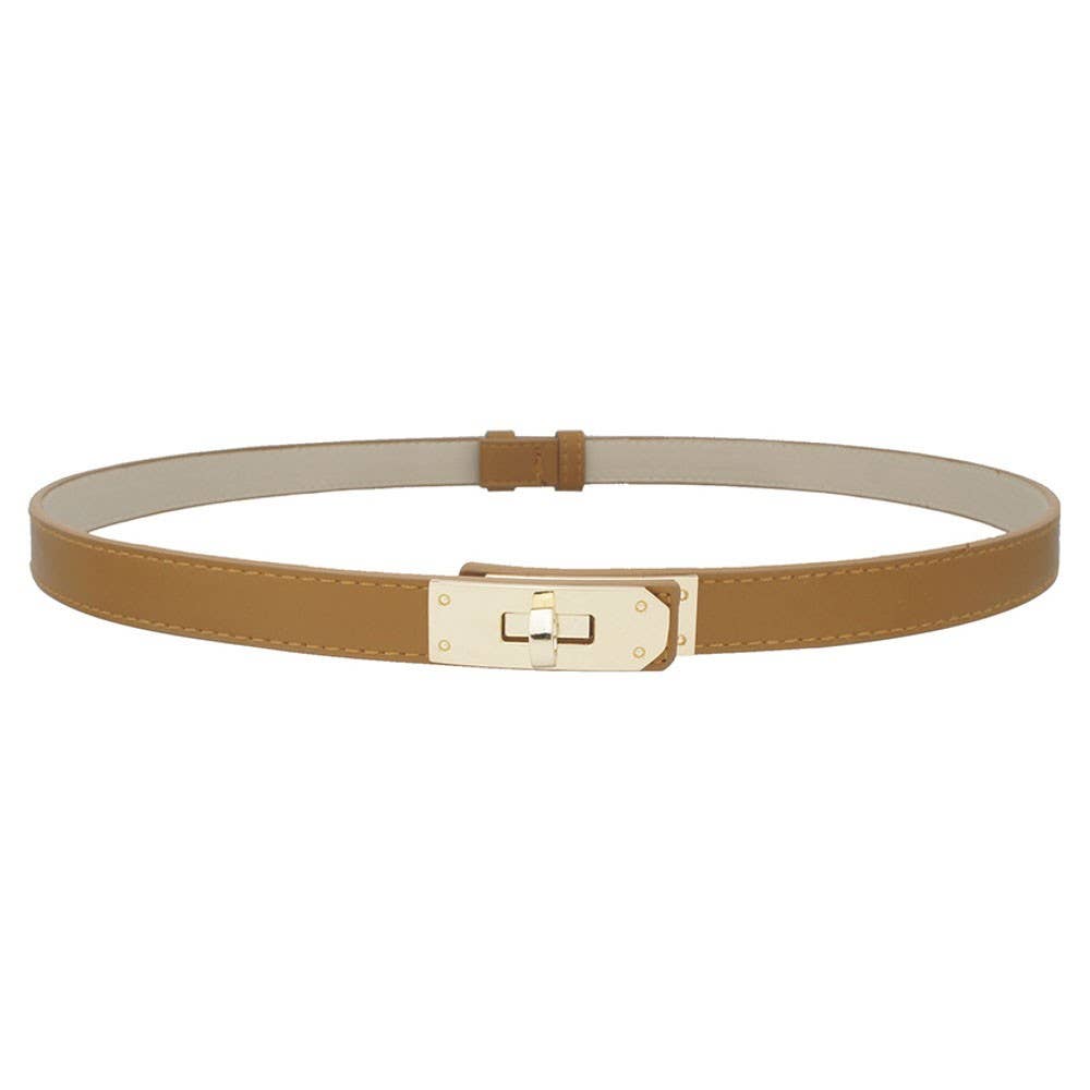 Slim Waist Belt with Gold-Tone Turn-Lock Buckle IW-18001