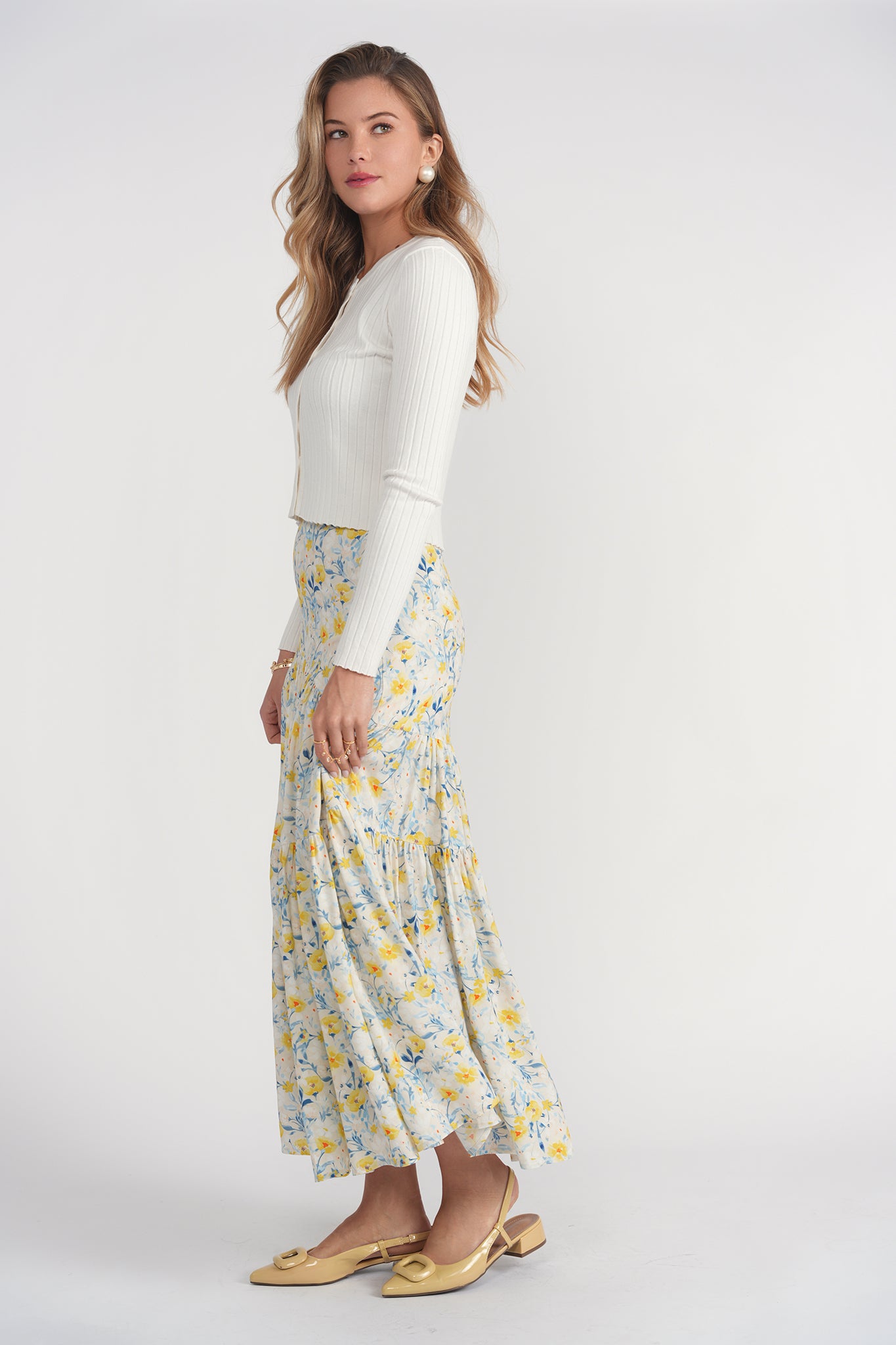 Tiered Maxi Skirt- Yellow Wildflowers