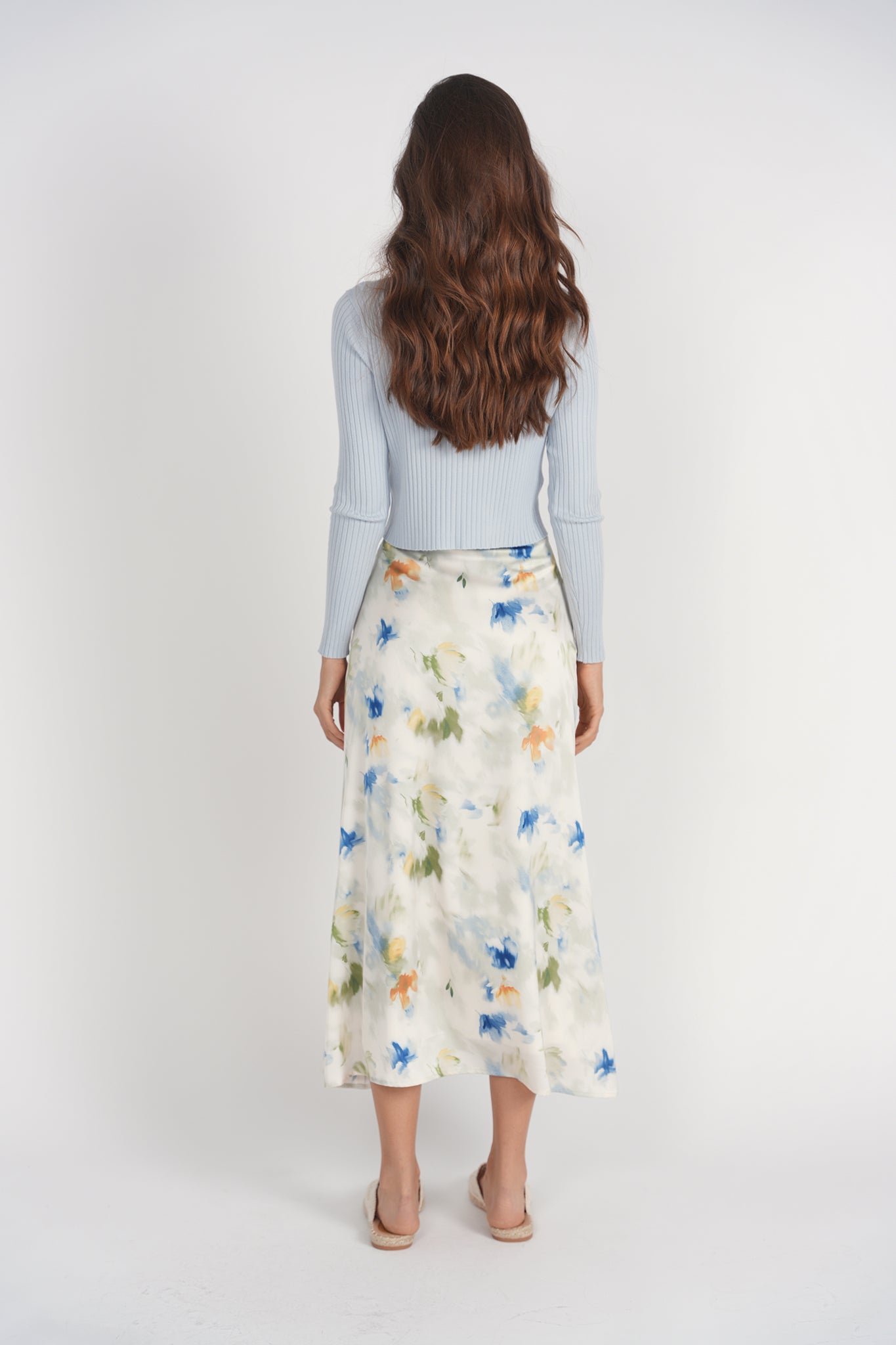 Bias Cut Midi Skirt- Abstract Floral Satin