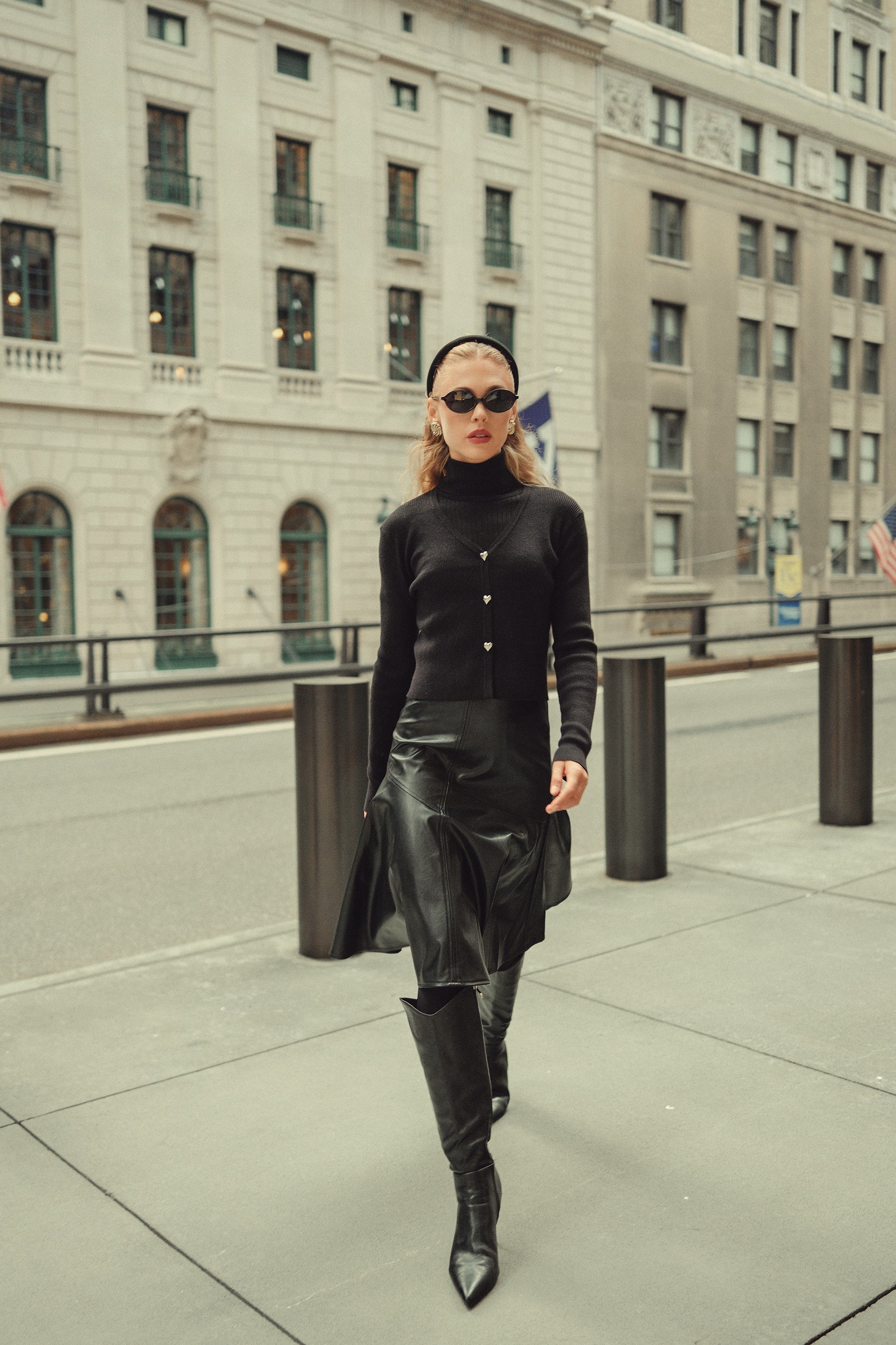 Drop Hem Leather Skirt- Black