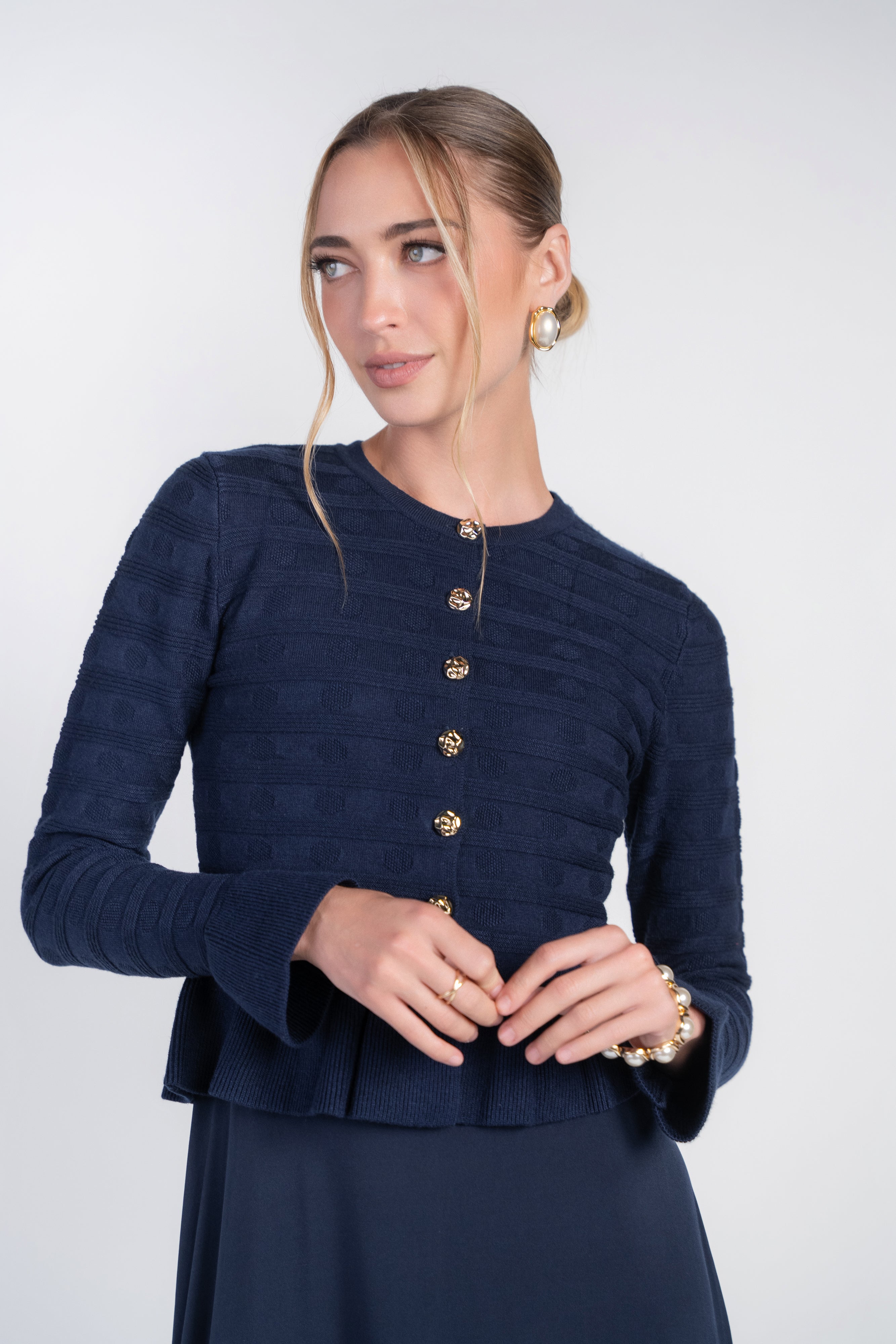 Peplum Cardi- Navy
