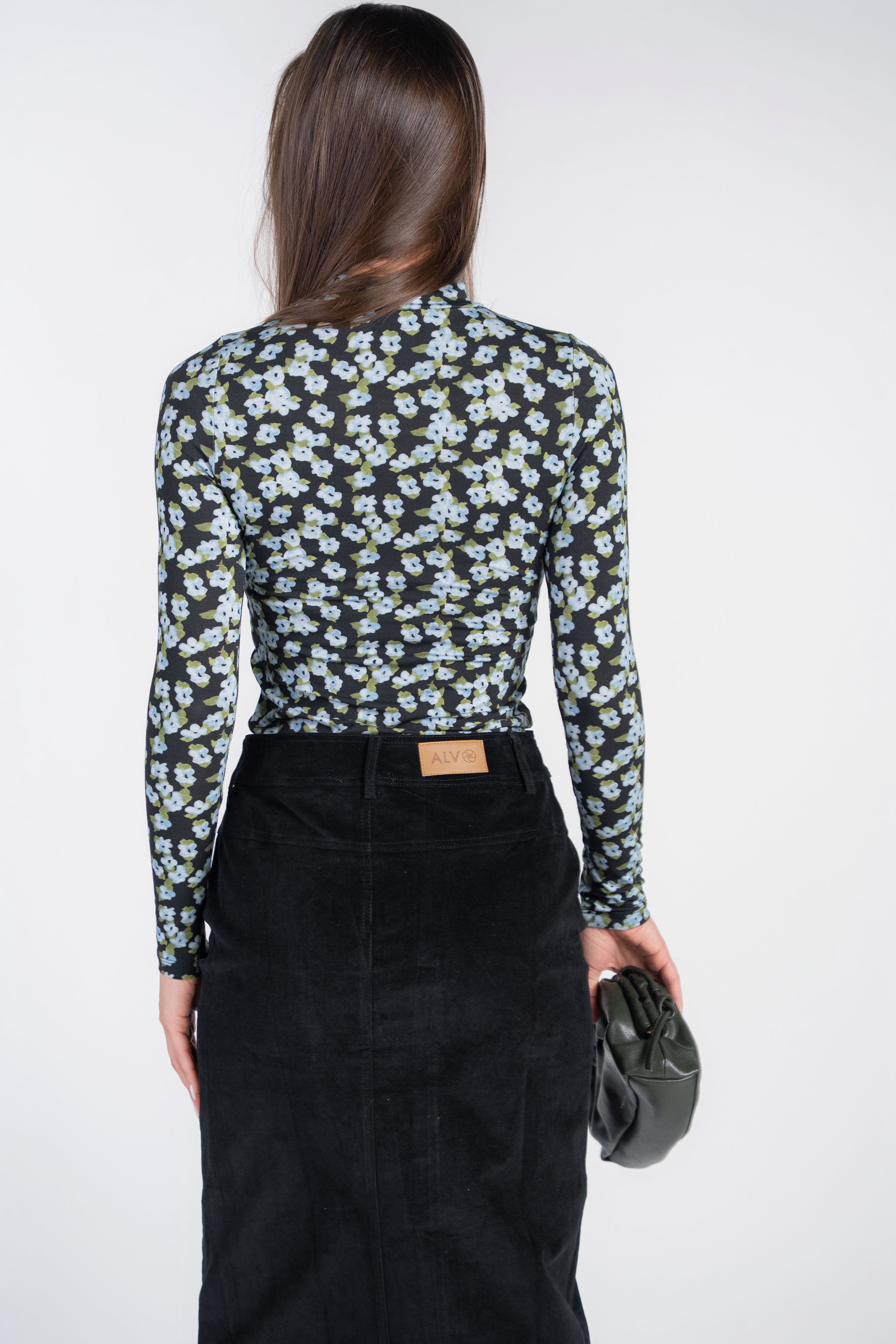 Printed Mock Neck- Blue Floral