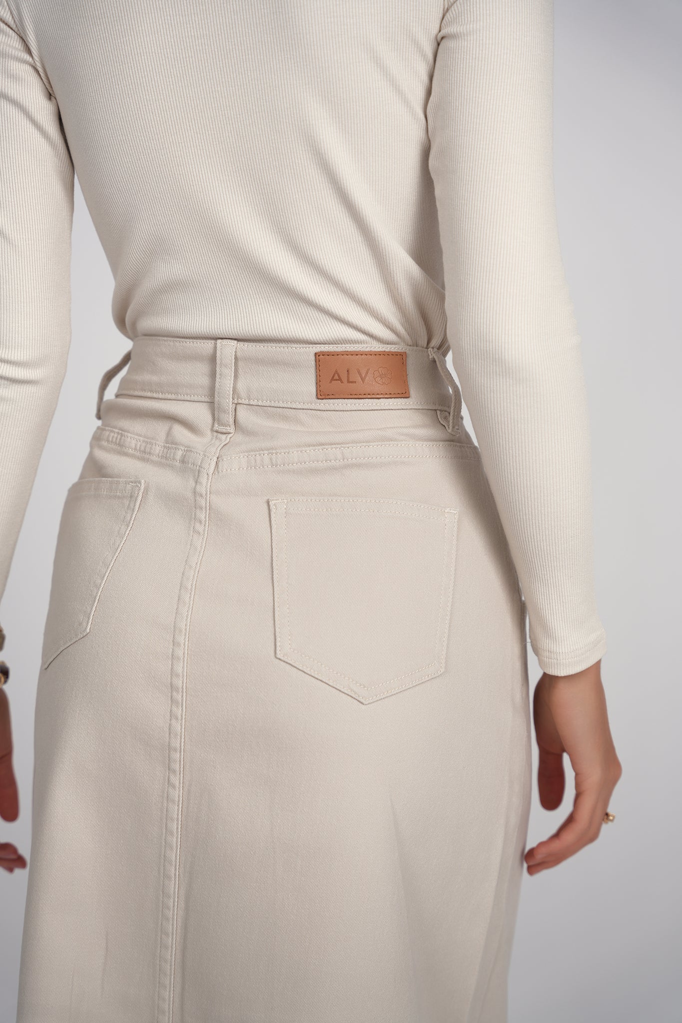 Fray Detail Denim Skirt- Stone