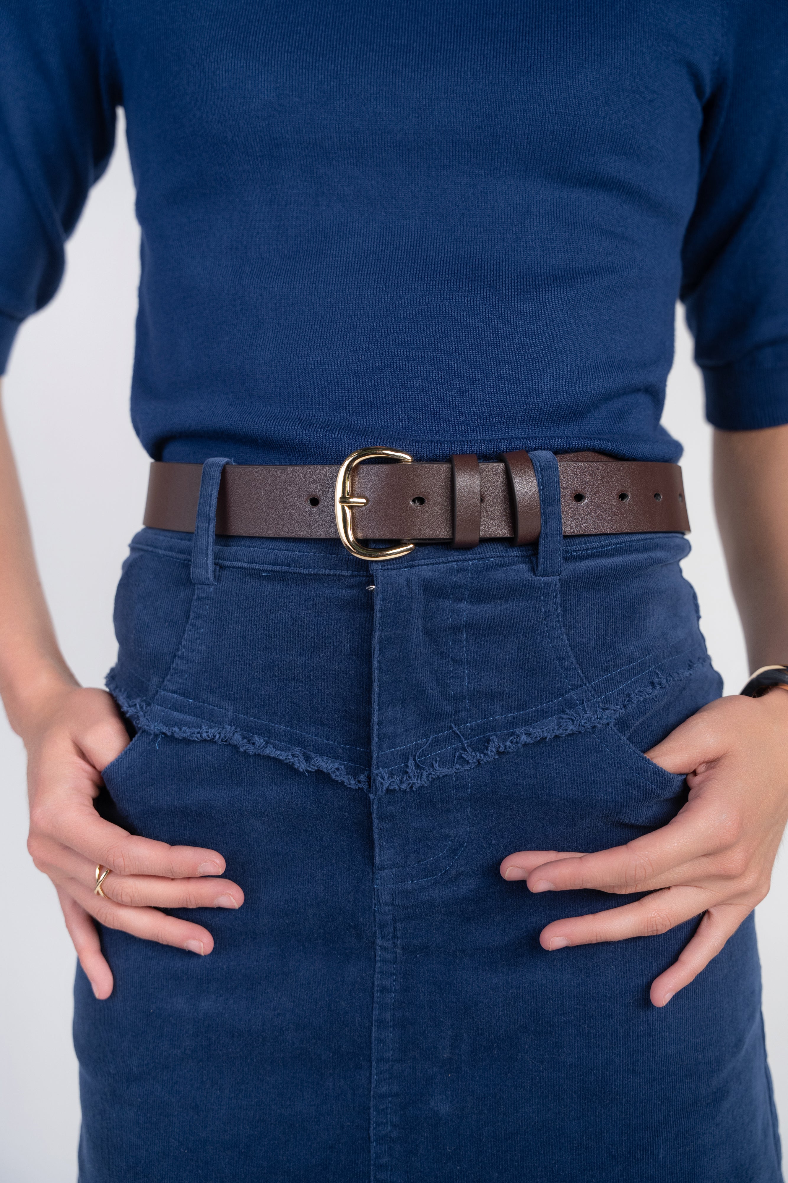 Fray Detail Corduroy Skirt- London Blue