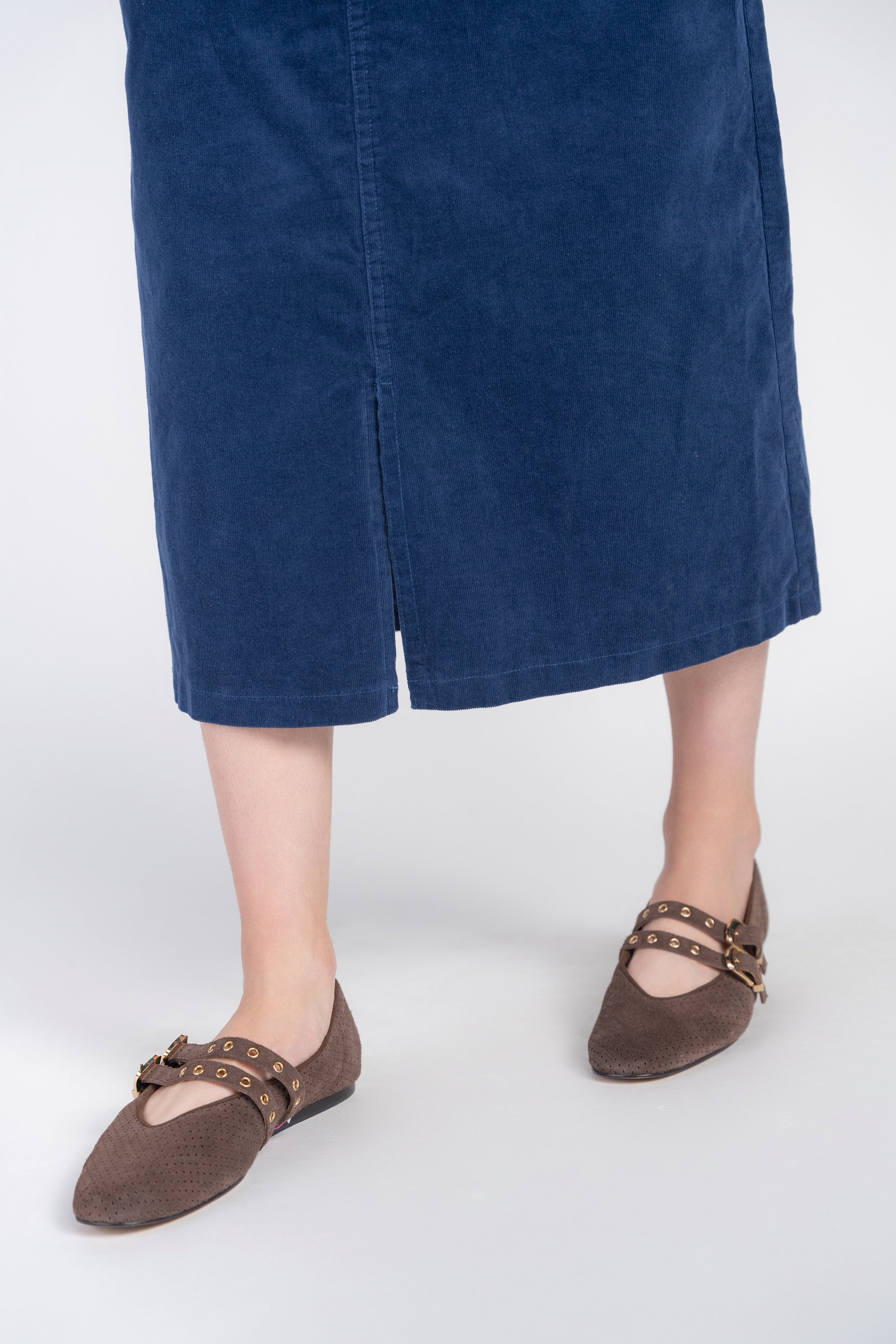 Fray Detail Corduroy Skirt- London Blue