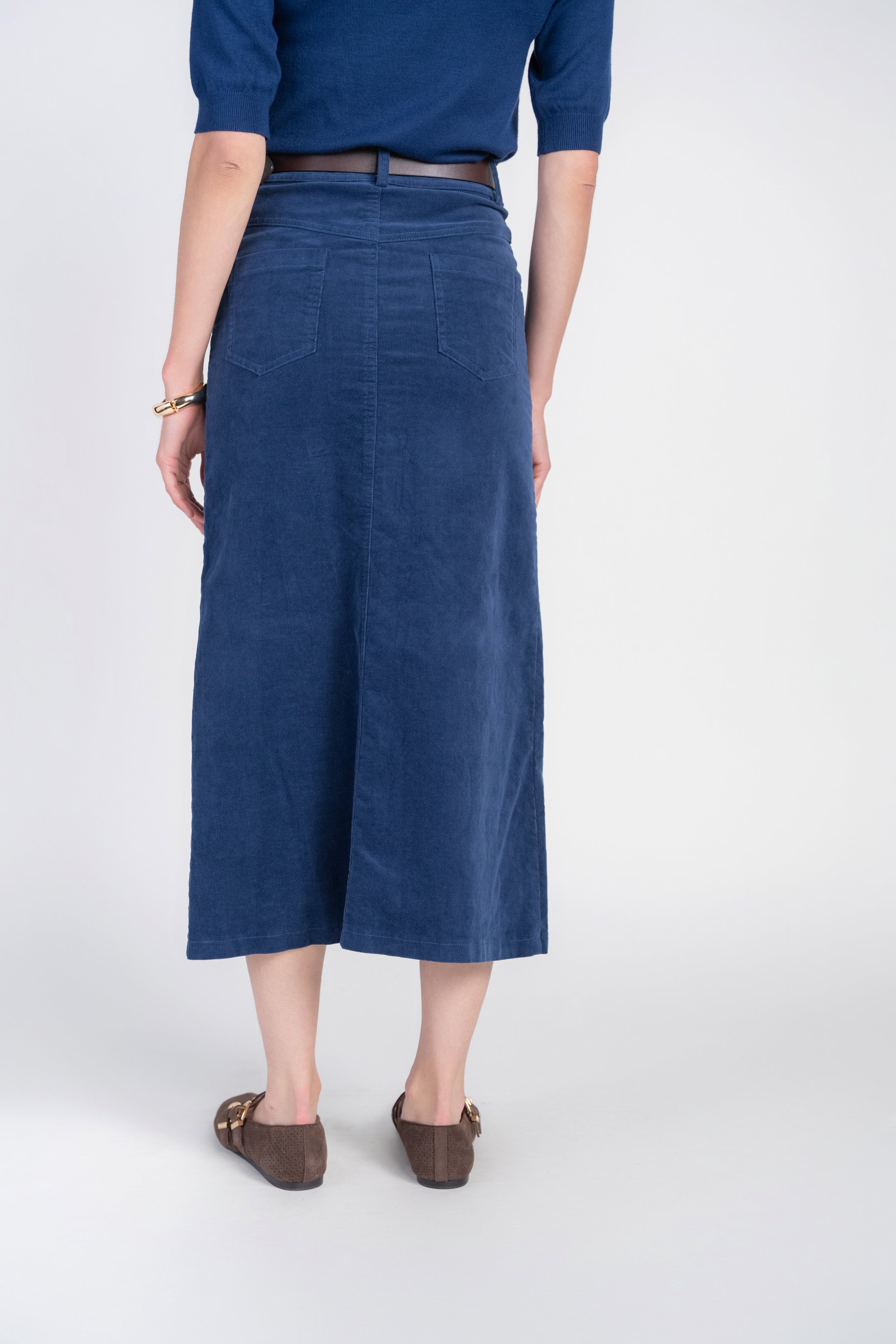 Fray Detail Corduroy Skirt- London Blue