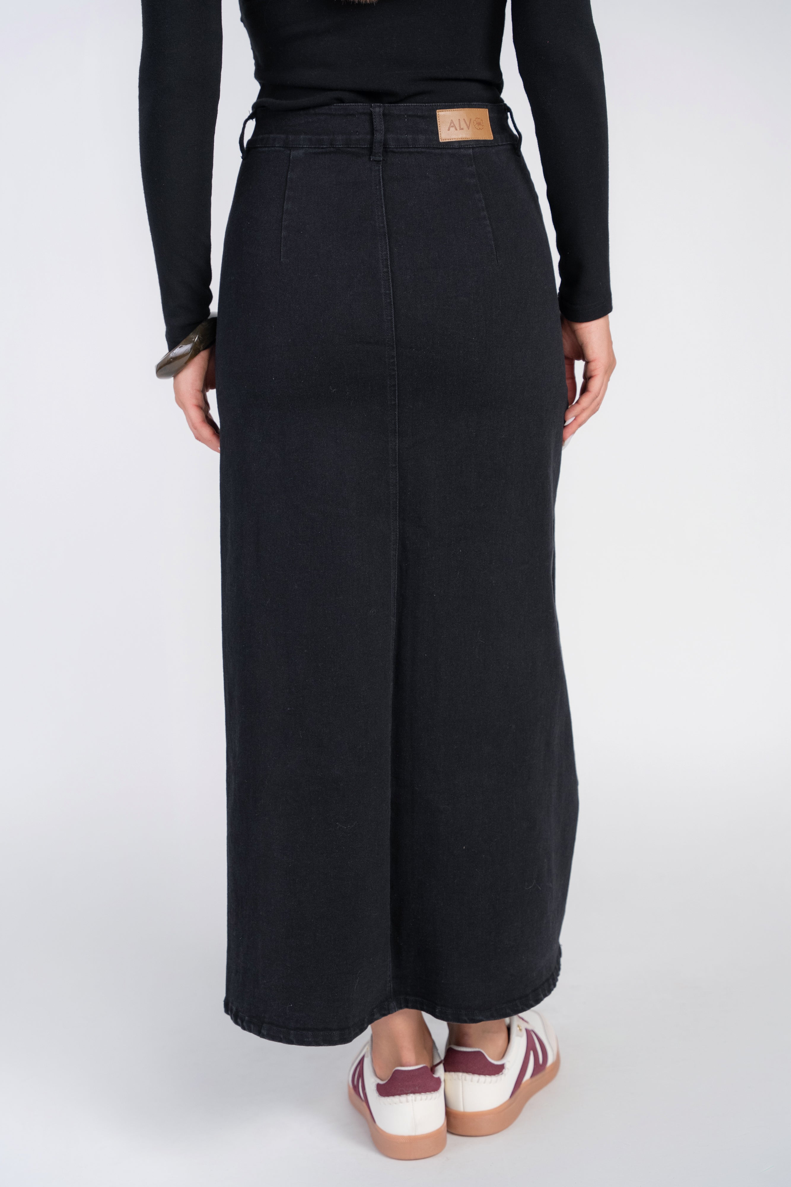 Black Denim Semi-Flare Skirt