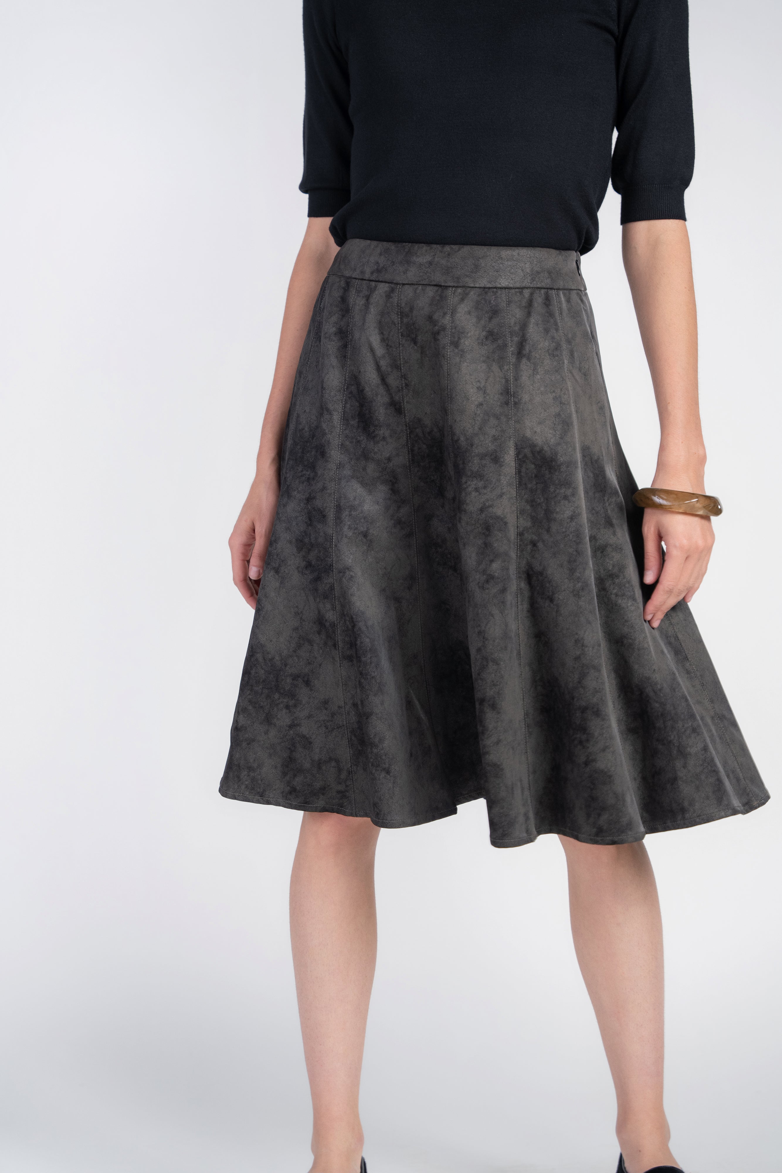 Paneled Flare Skirt- Dark Brown