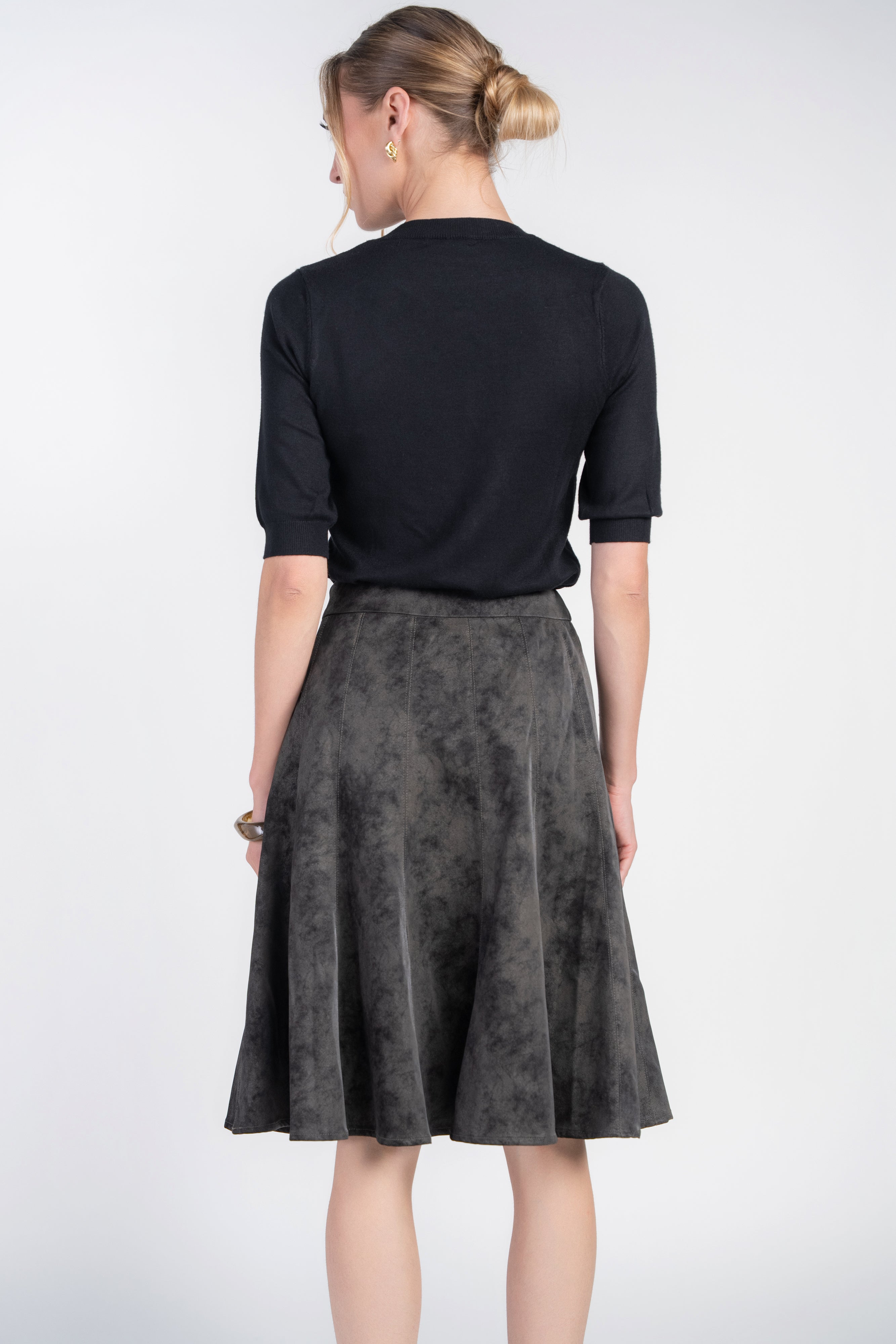Paneled Flare Skirt- Dark Brown