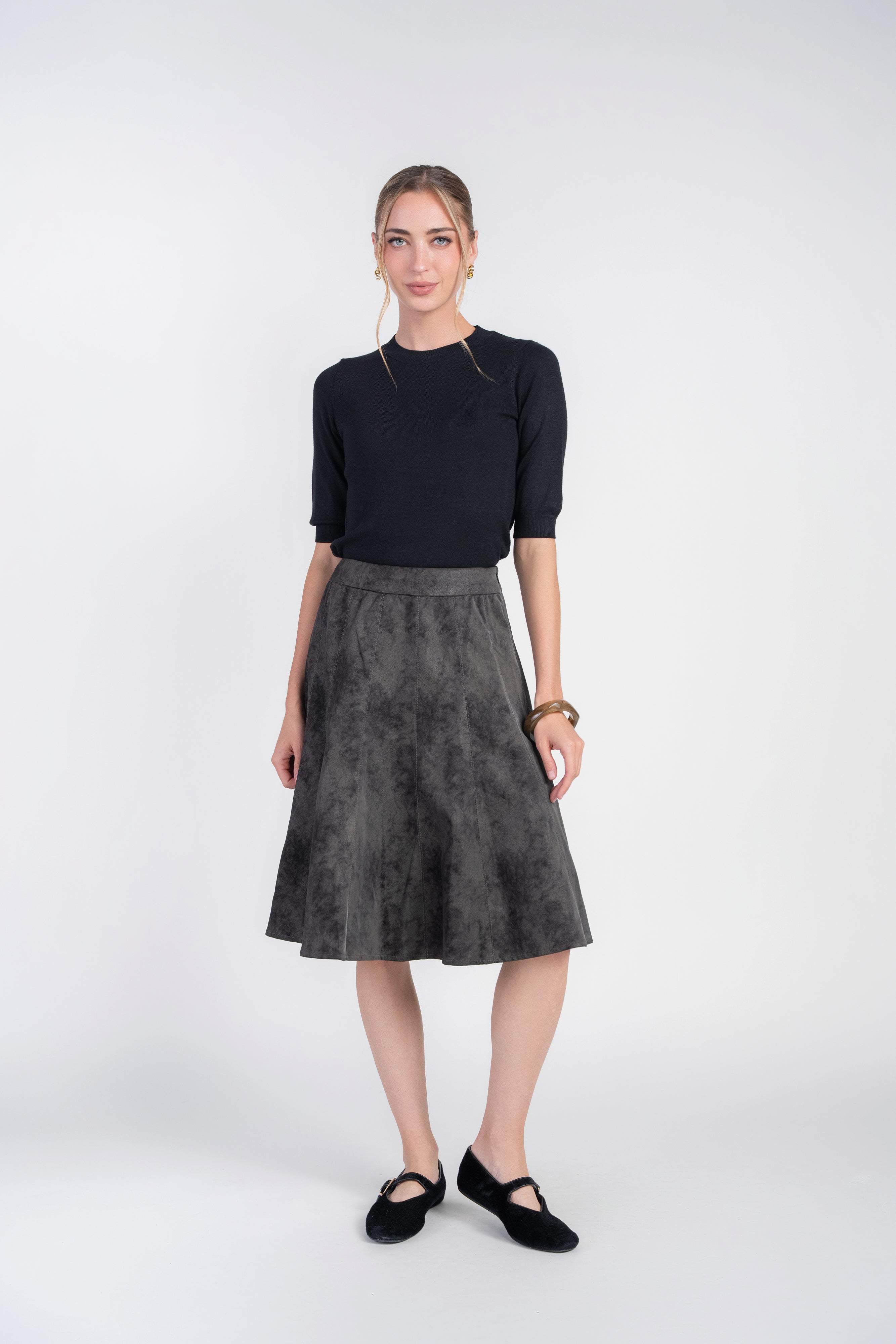 Paneled Flare Skirt- Dark Brown