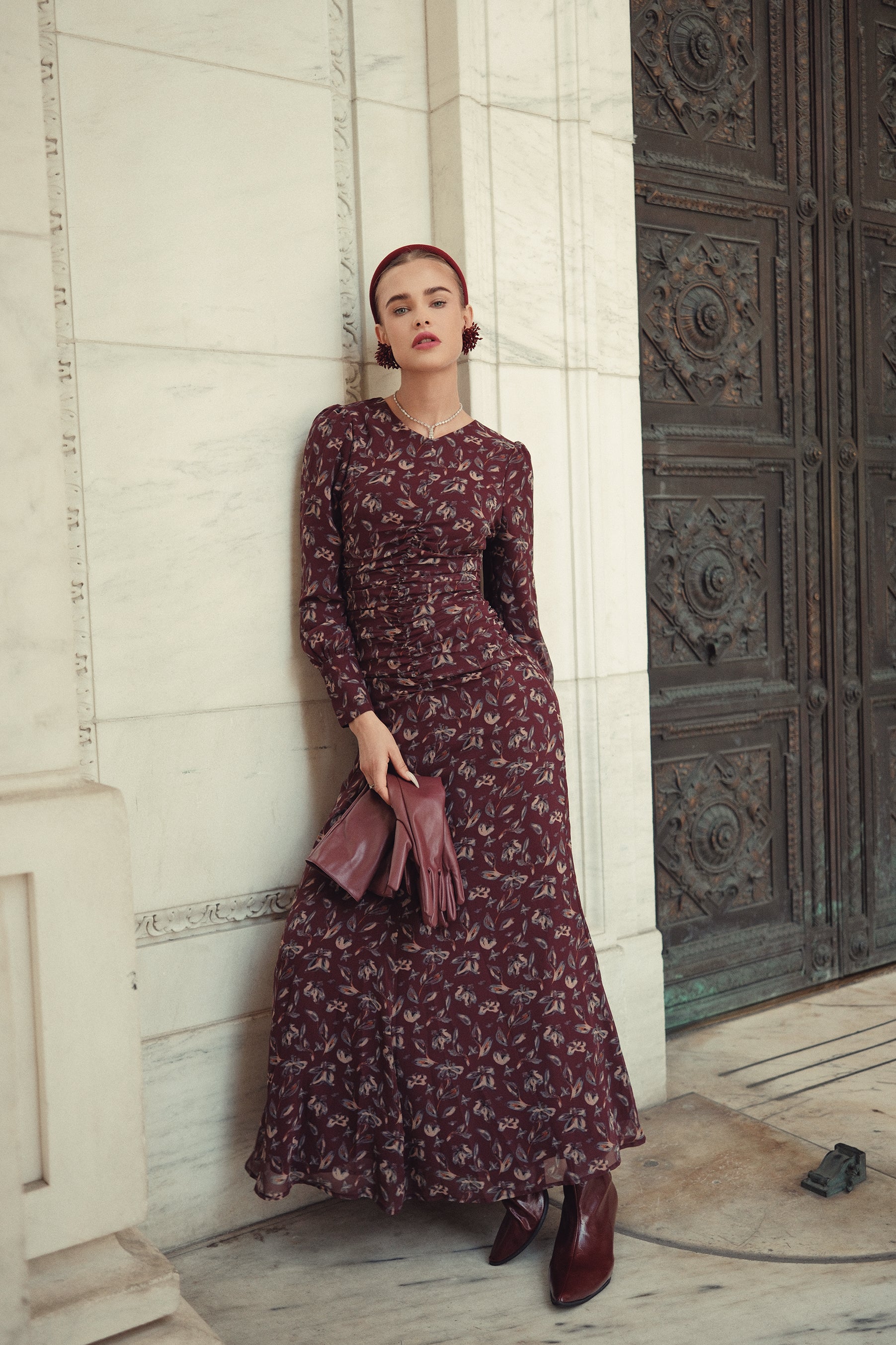 Michalie Midi- Burgundy Floral