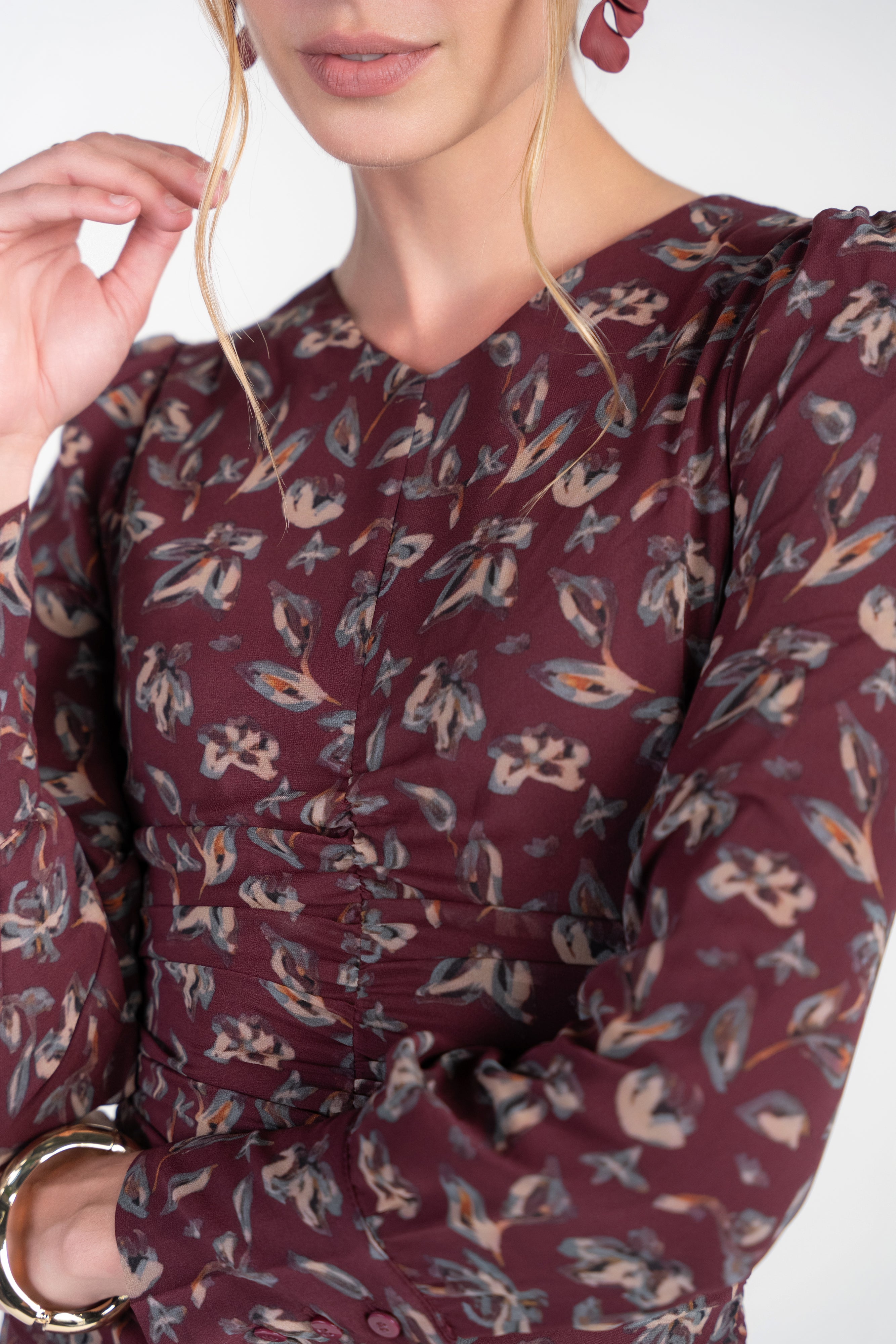 Michalie Midi- Burgundy Floral