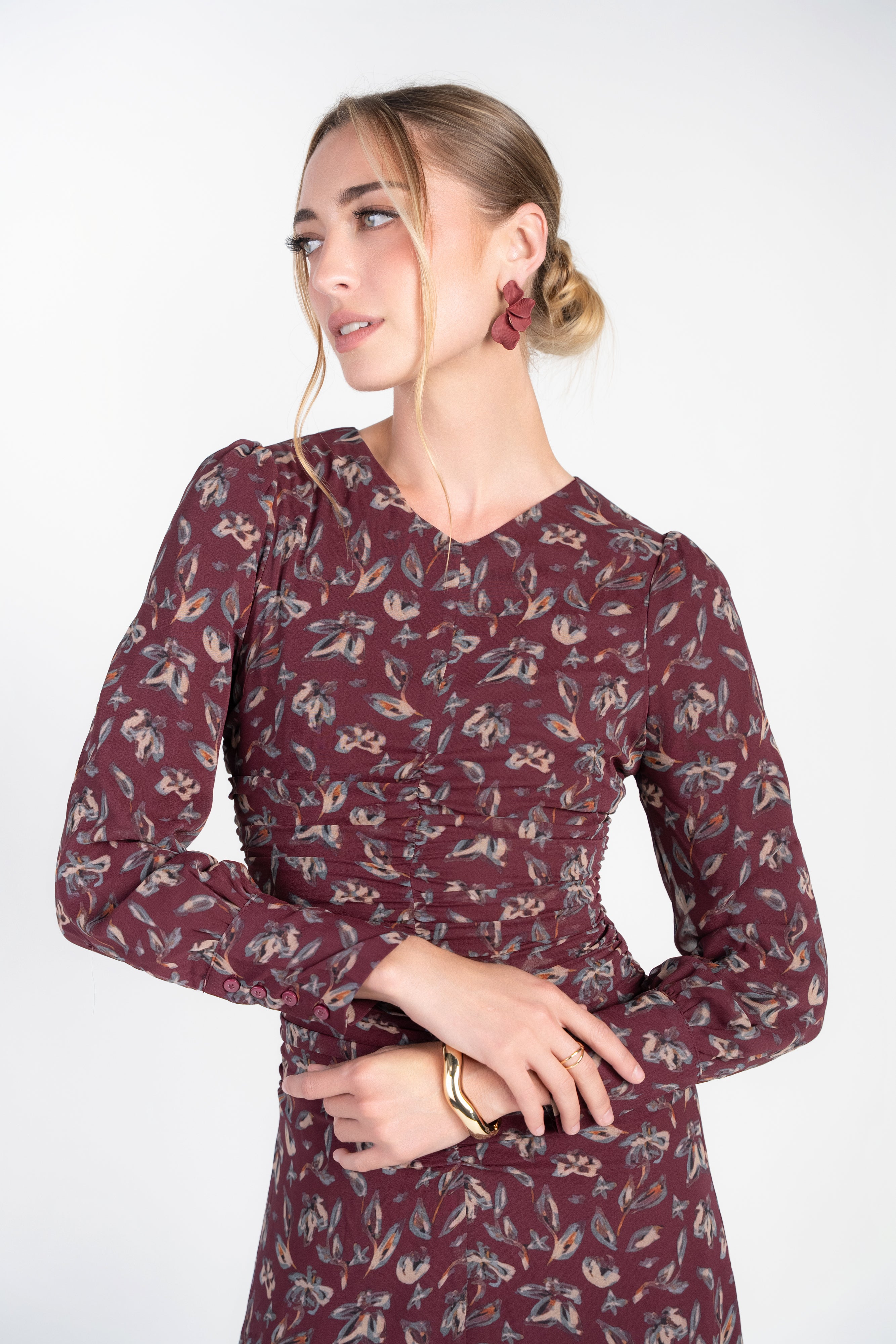 Michalie Midi- Burgundy Floral