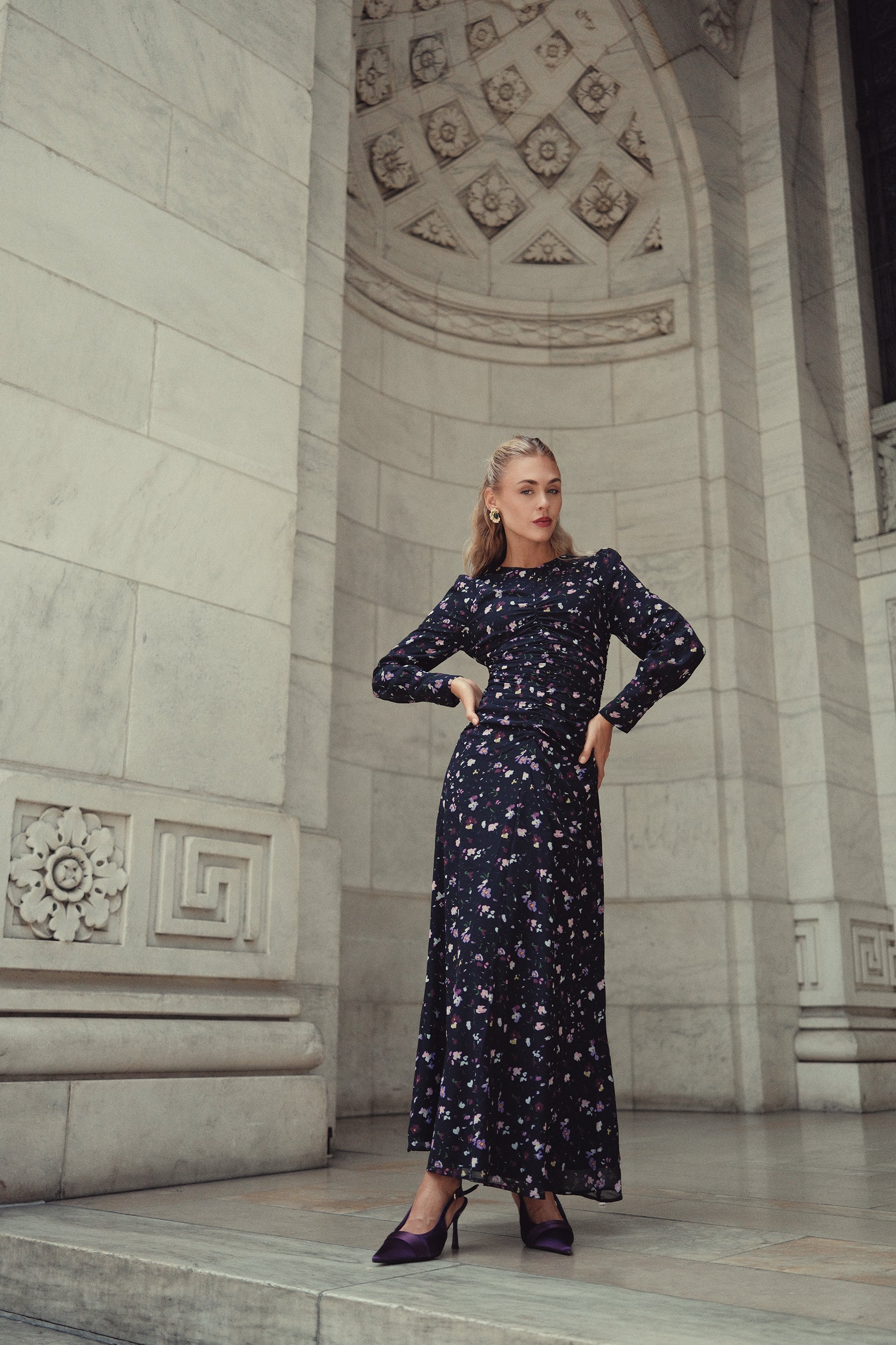 Michalie Midi- Preppy Floral on Black