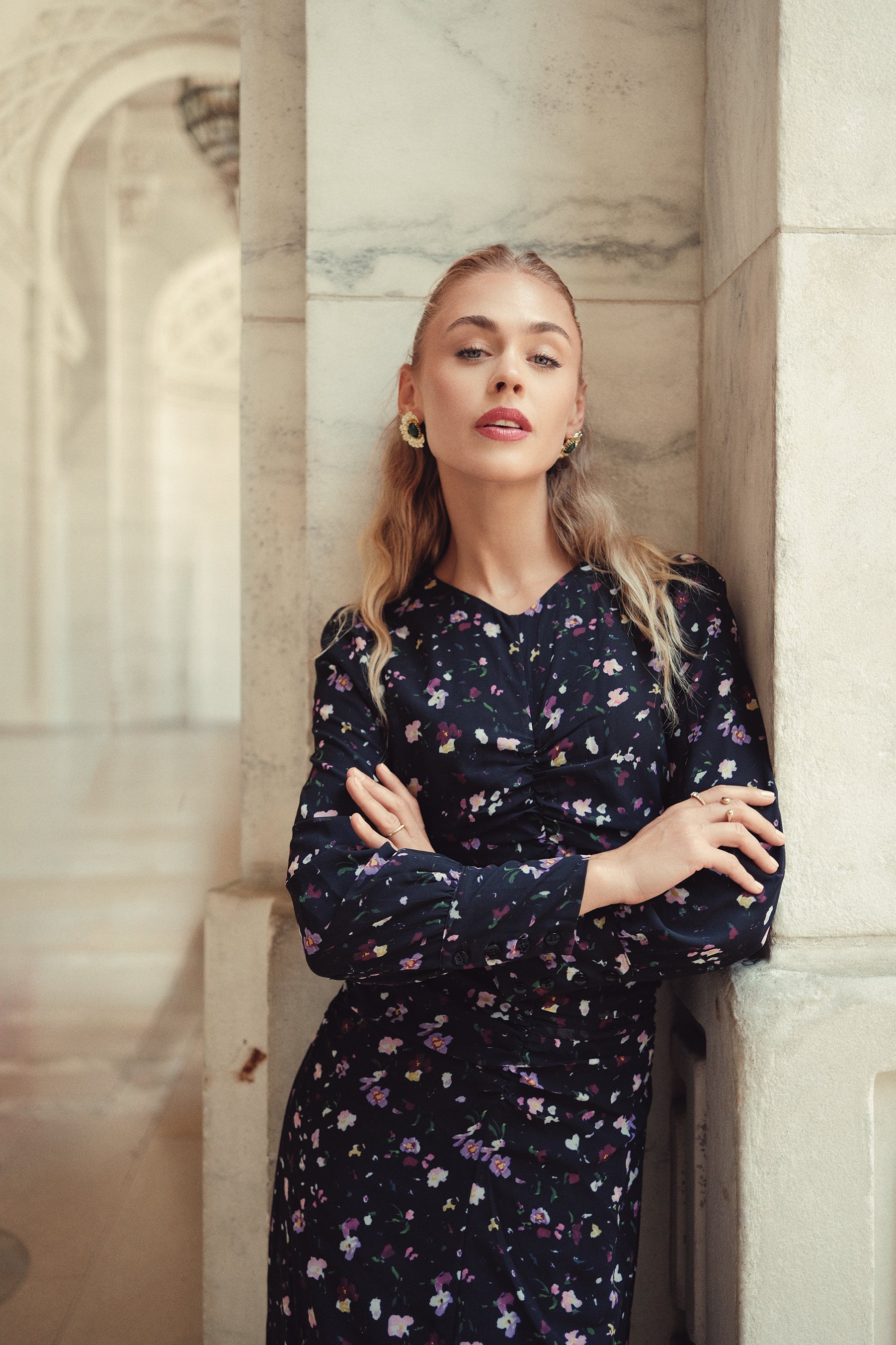 Michalie Midi- Preppy Floral on Black