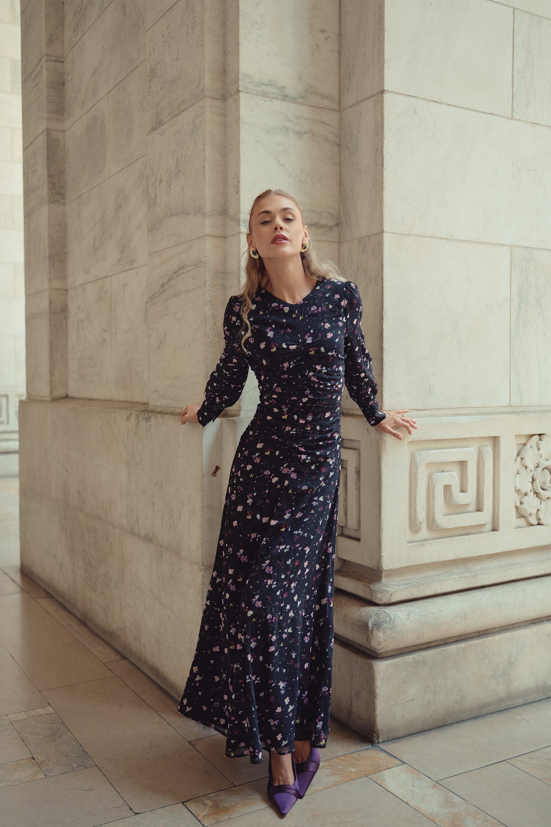 Michalie Midi- Preppy Floral on Black