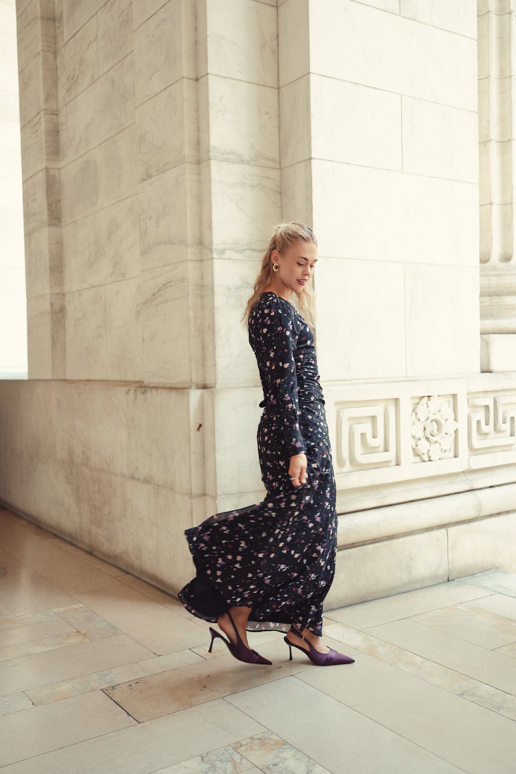 Michalie Midi- Preppy Floral on Black