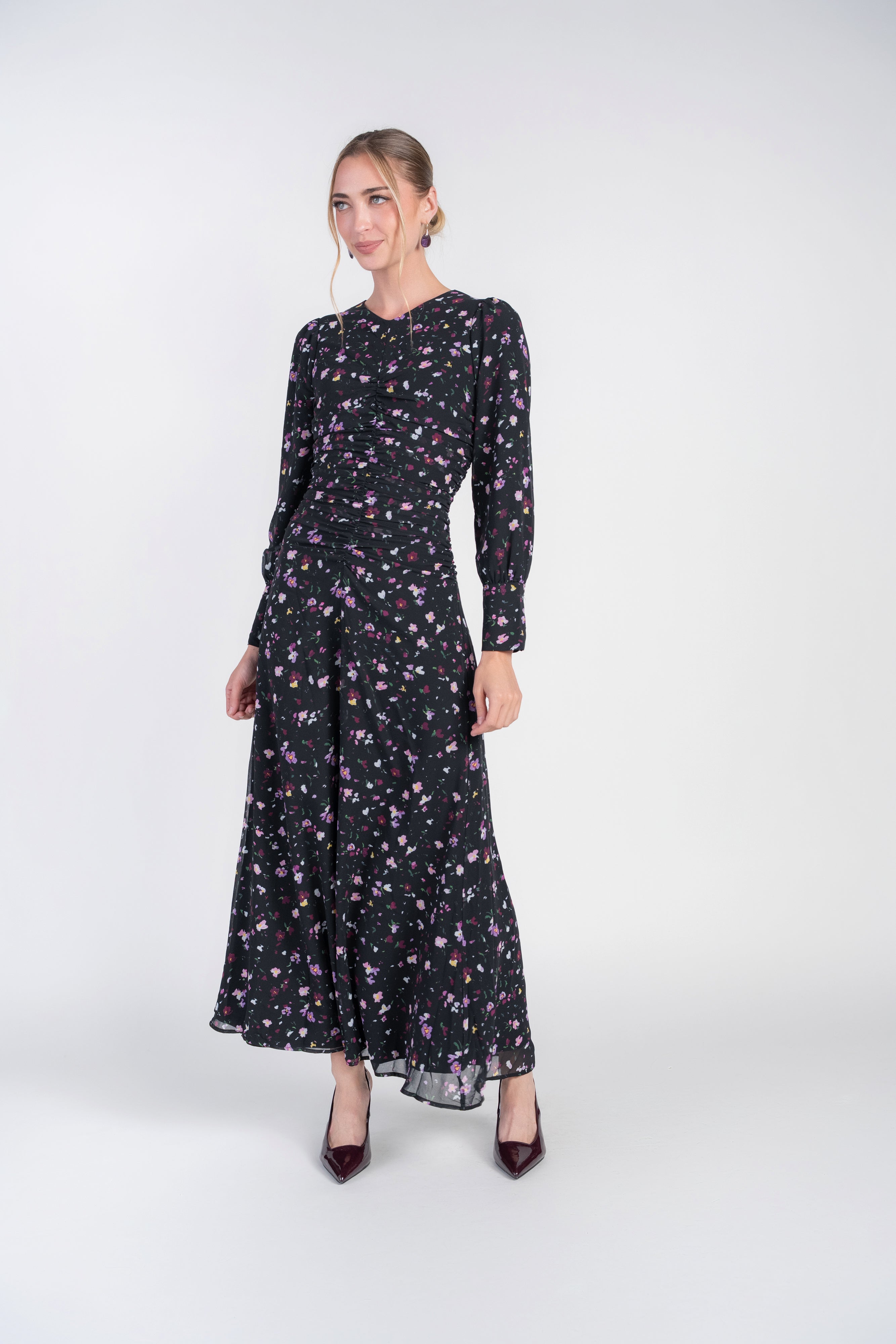 Michalie Midi- Preppy Floral on Black