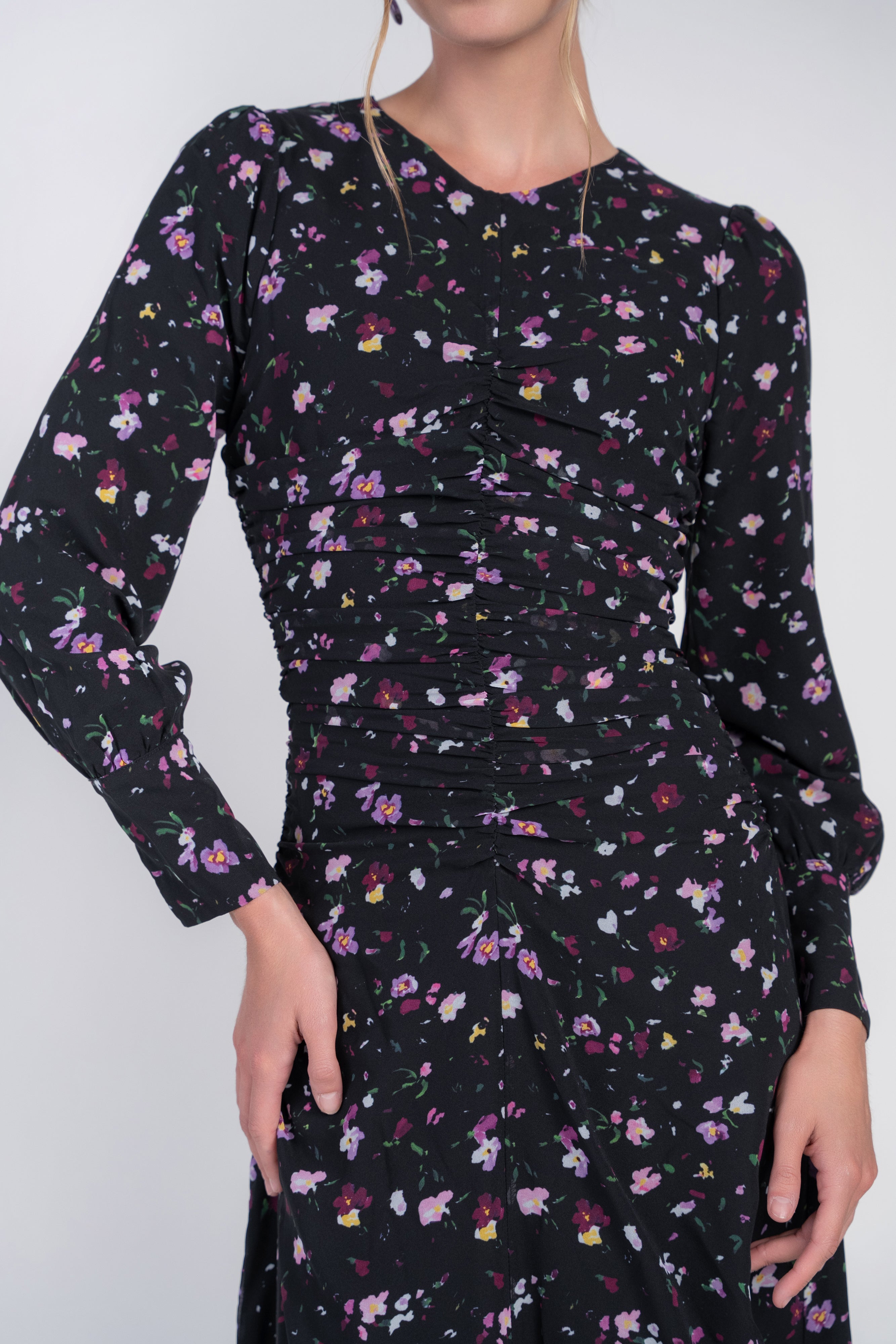 Michalie Midi- Preppy Floral on Black